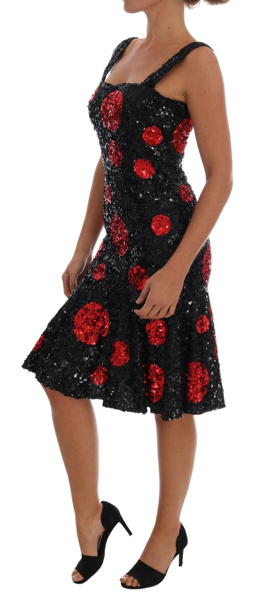 Robe droite à paillettes noires et rouges