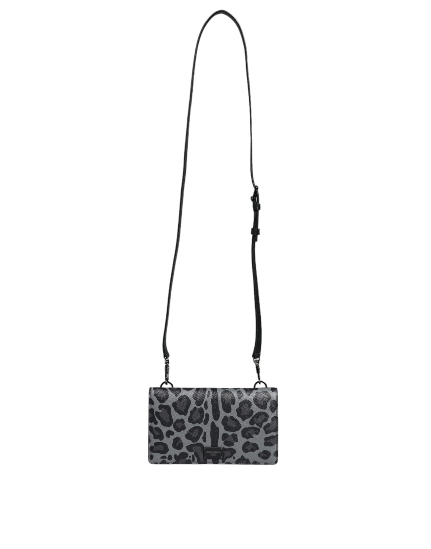 Sac à bandoulière en cuir léopard noir et gris avec deux compartiments pour cartes