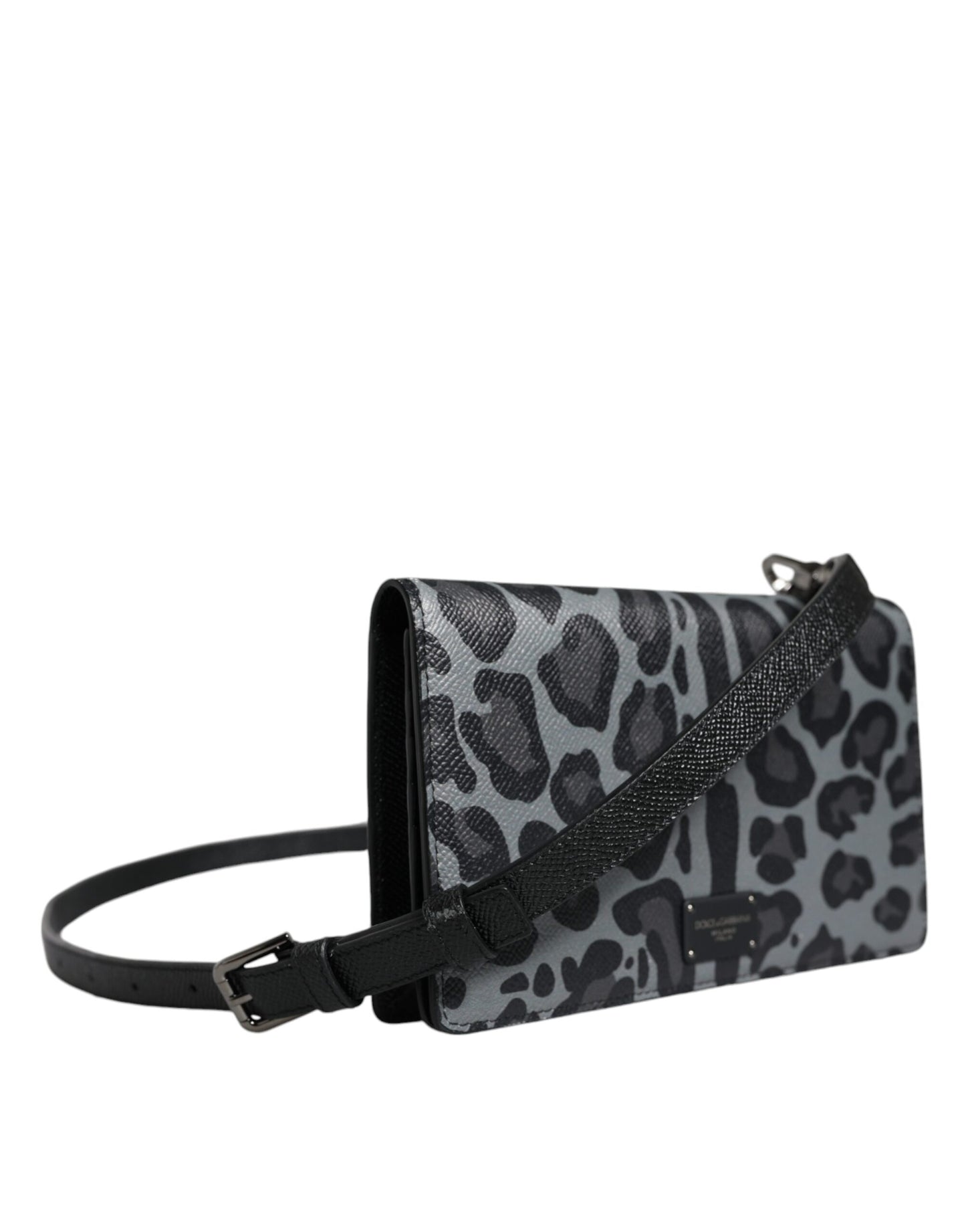 Sac à bandoulière en cuir léopard noir et gris avec deux compartiments pour cartes