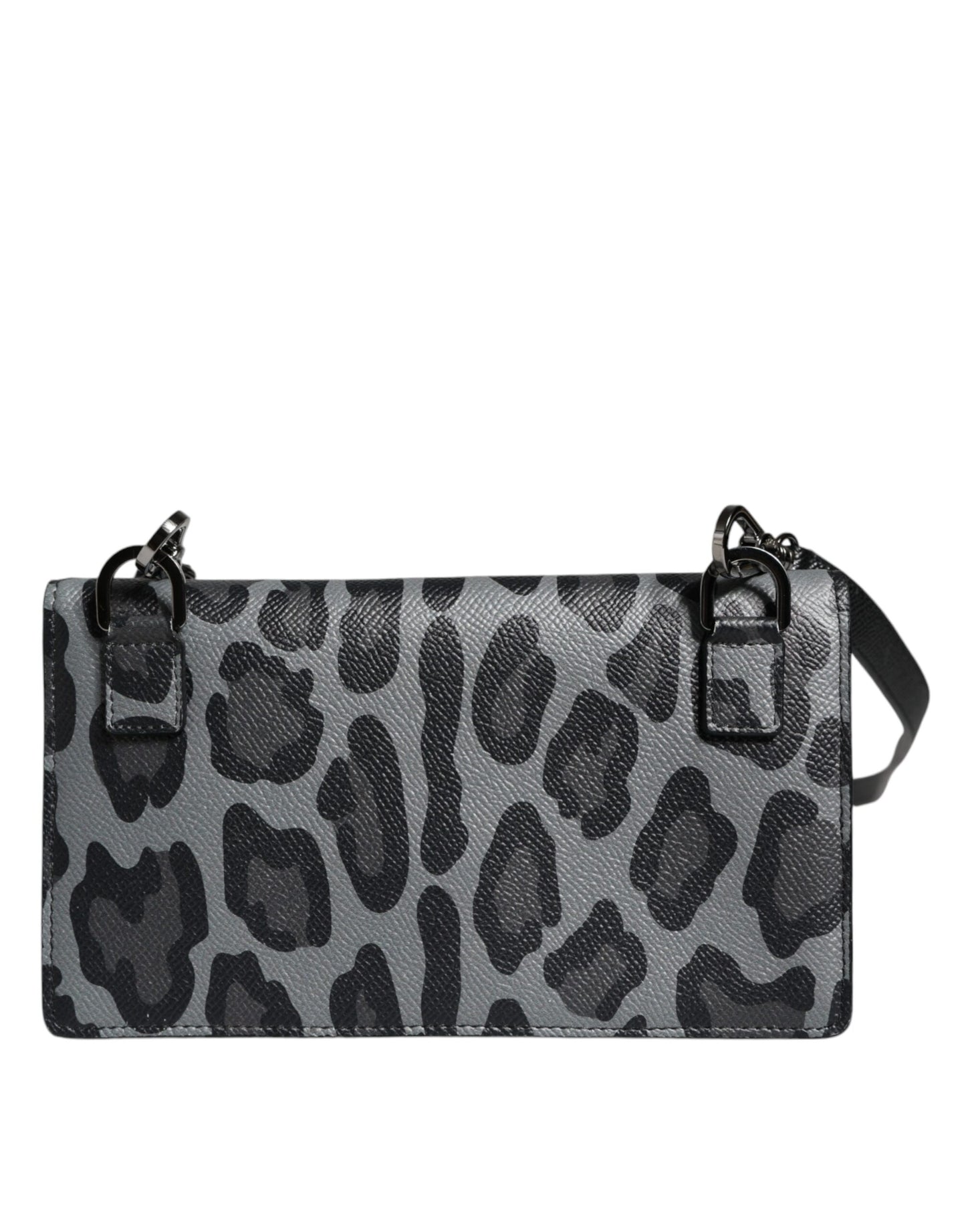 Sac à bandoulière en cuir léopard noir et gris avec deux compartiments pour cartes
