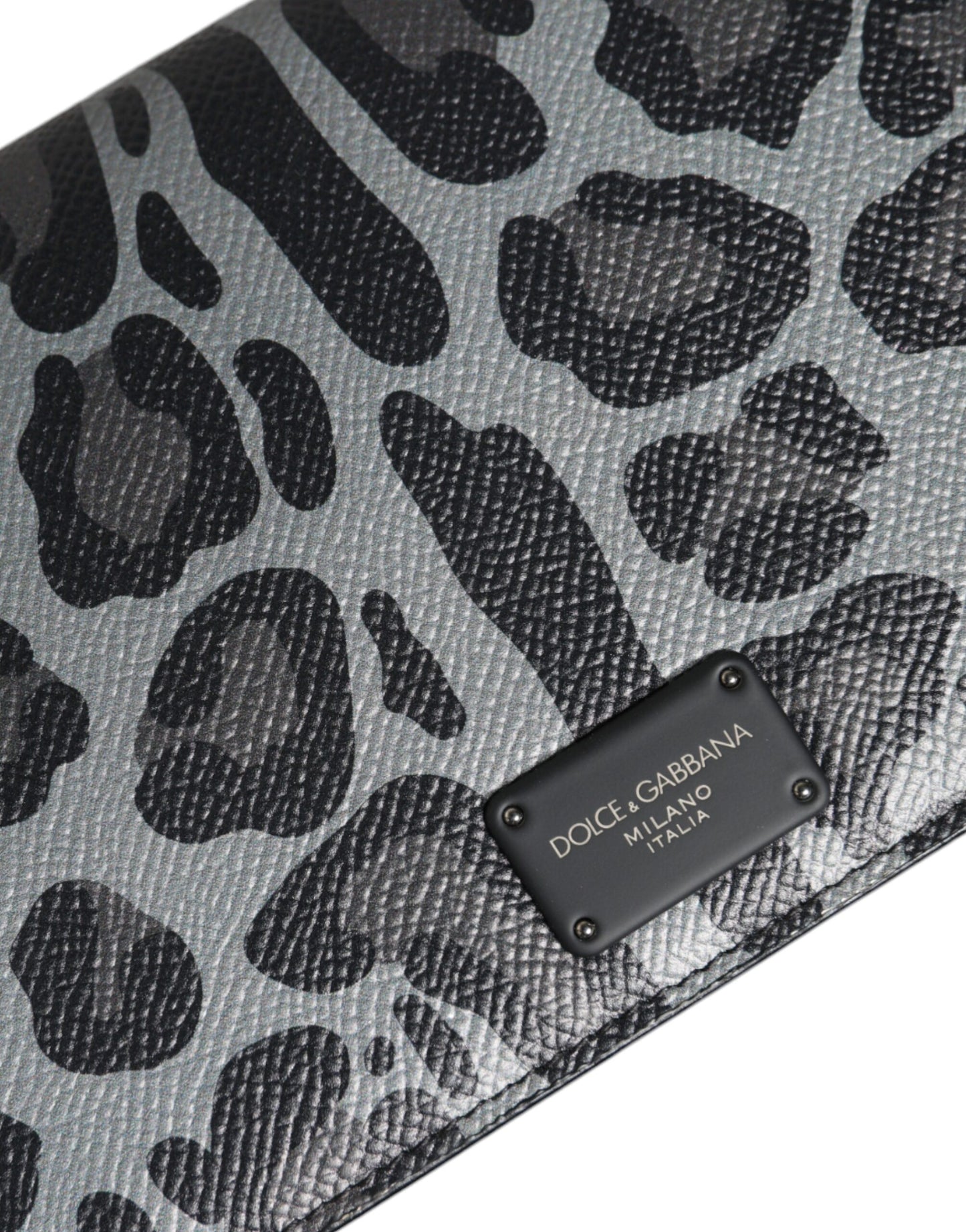 Sac à bandoulière en cuir léopard noir et gris avec deux compartiments pour cartes