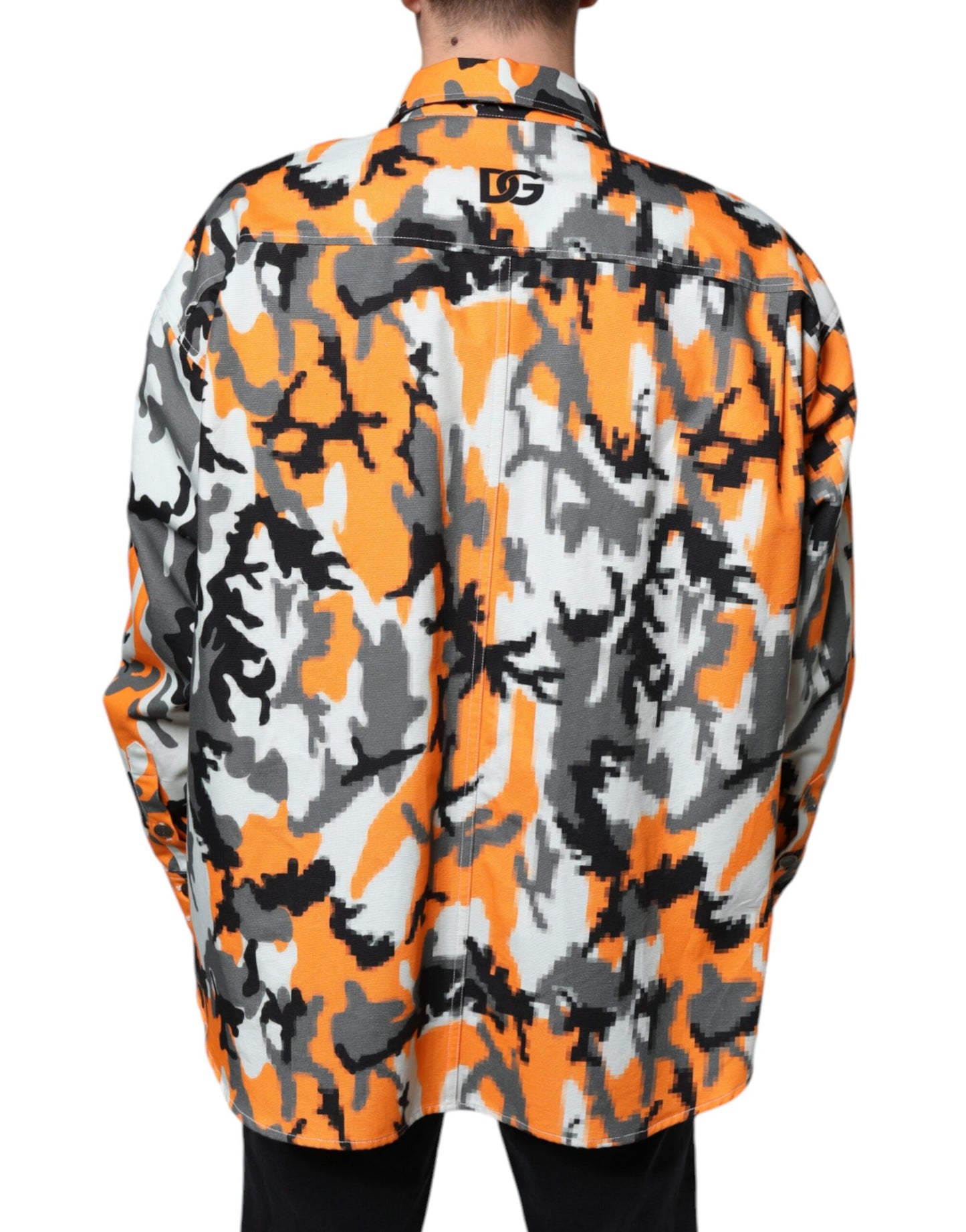 Veste à col en denim de coton camouflage multicolore