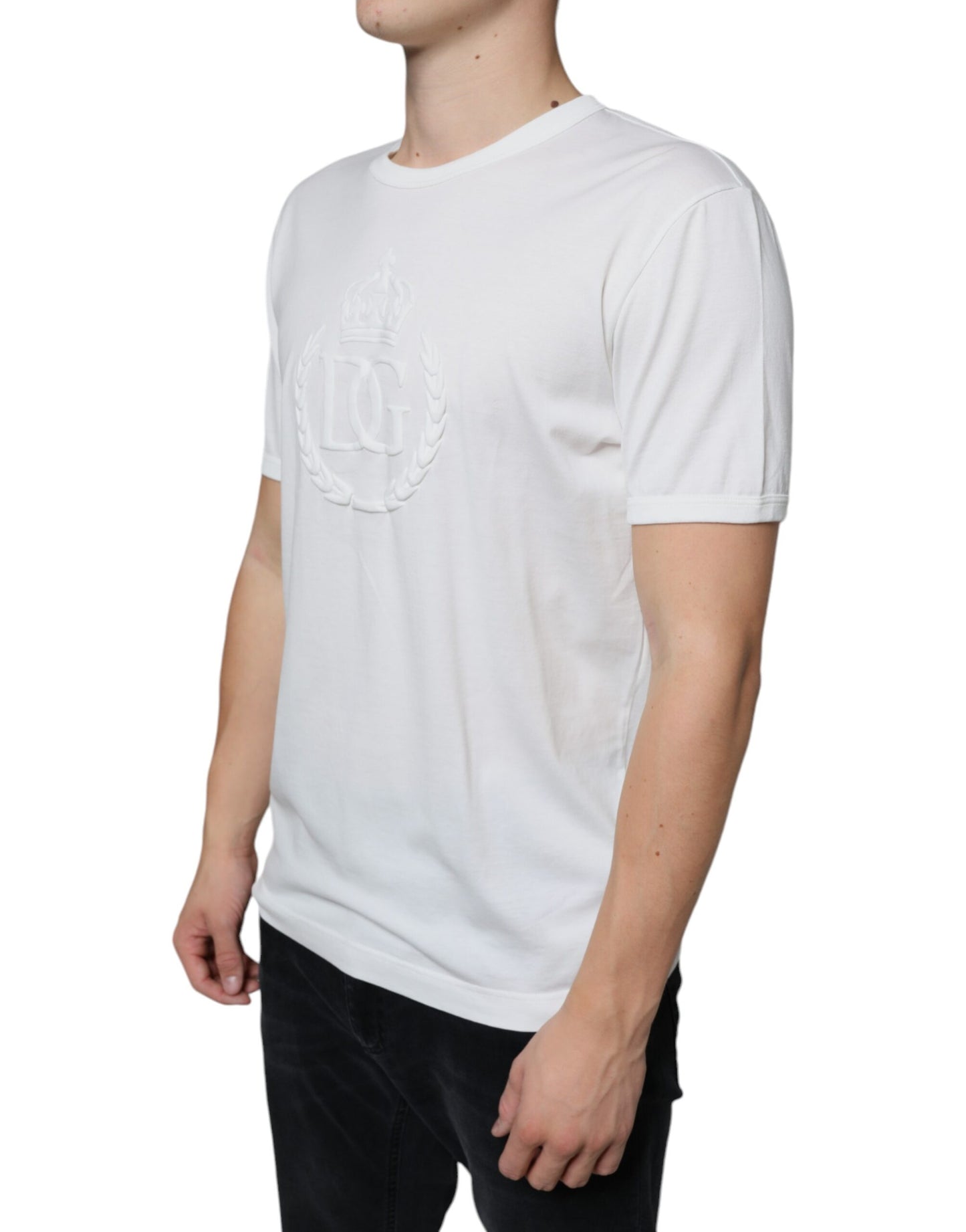 T-shirt ras du cou en coton blanc avec logo en relief