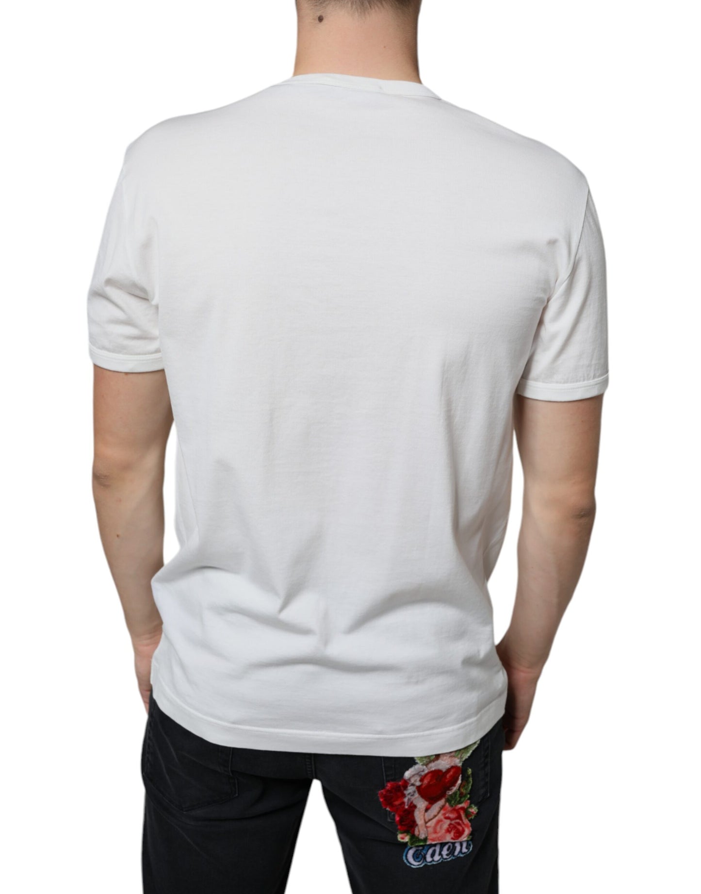 T-shirt ras du cou en coton blanc avec logo en relief