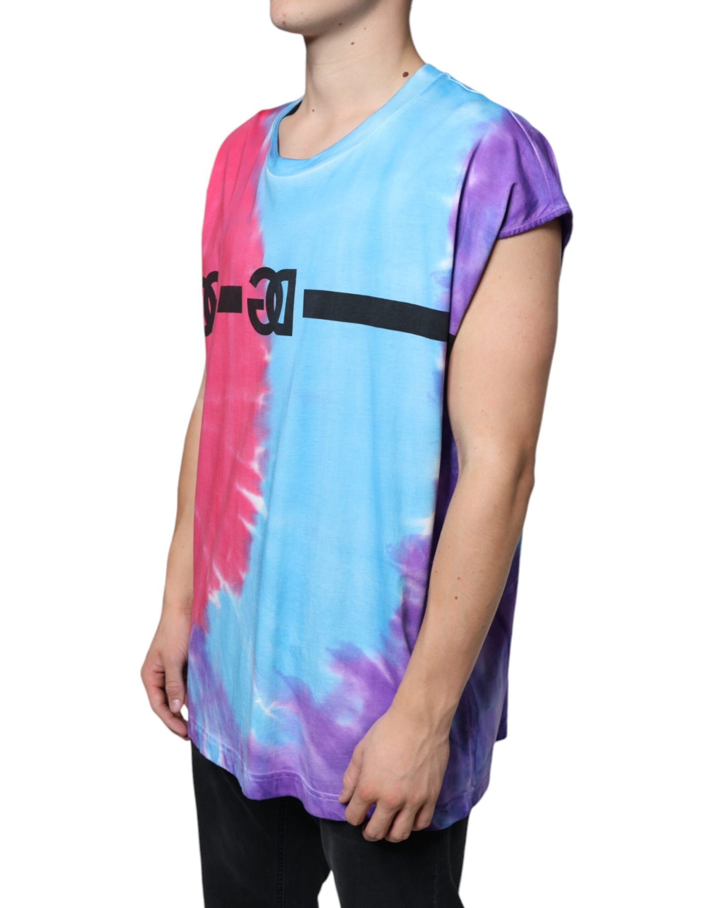 T-shirt sans manches en coton tie-dye multicolore