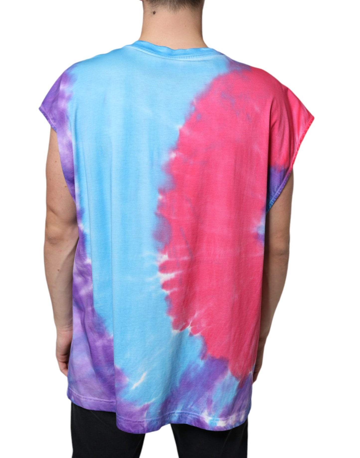 T-shirt sans manches en coton tie-dye multicolore