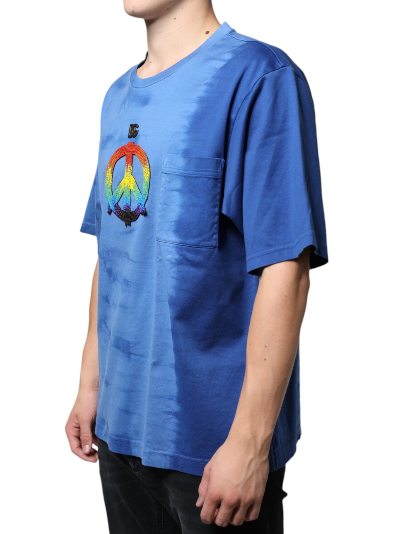 T-shirt en coton bleu tie-dye avec symbole de paix