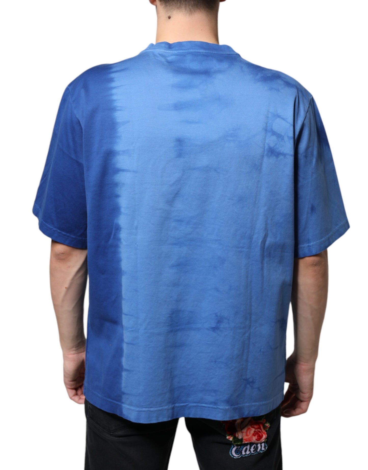 T-shirt en coton bleu tie-dye avec symbole de paix
