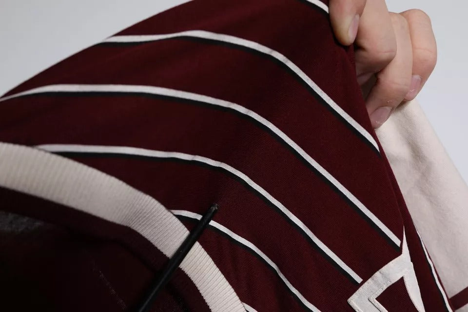 T-shirt col V en coton à rayures marron avec logo