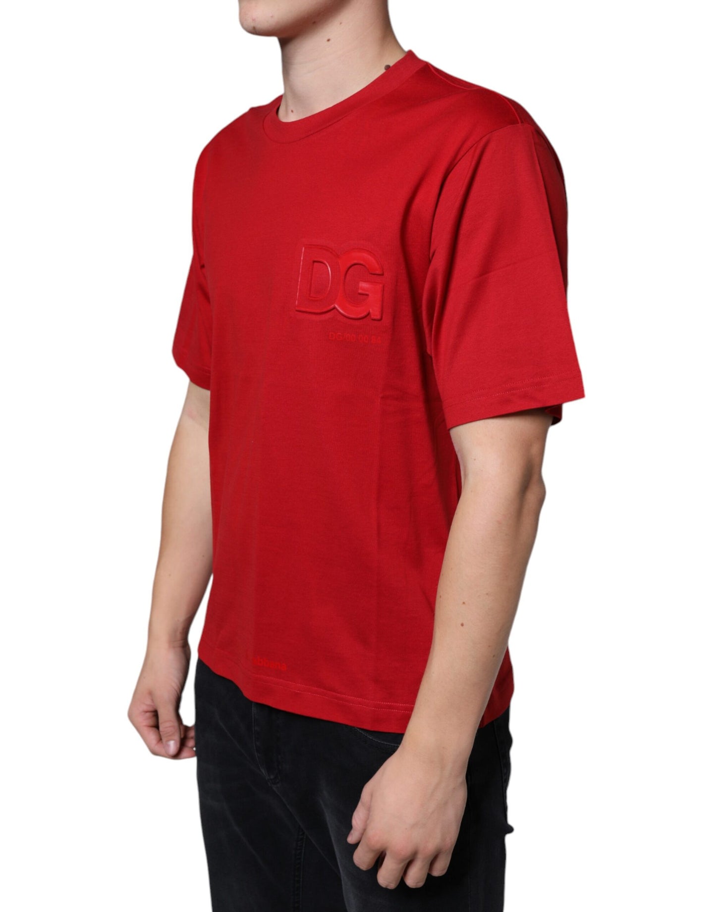 T-shirt col rond en coton rouge avec logo DG imprimé