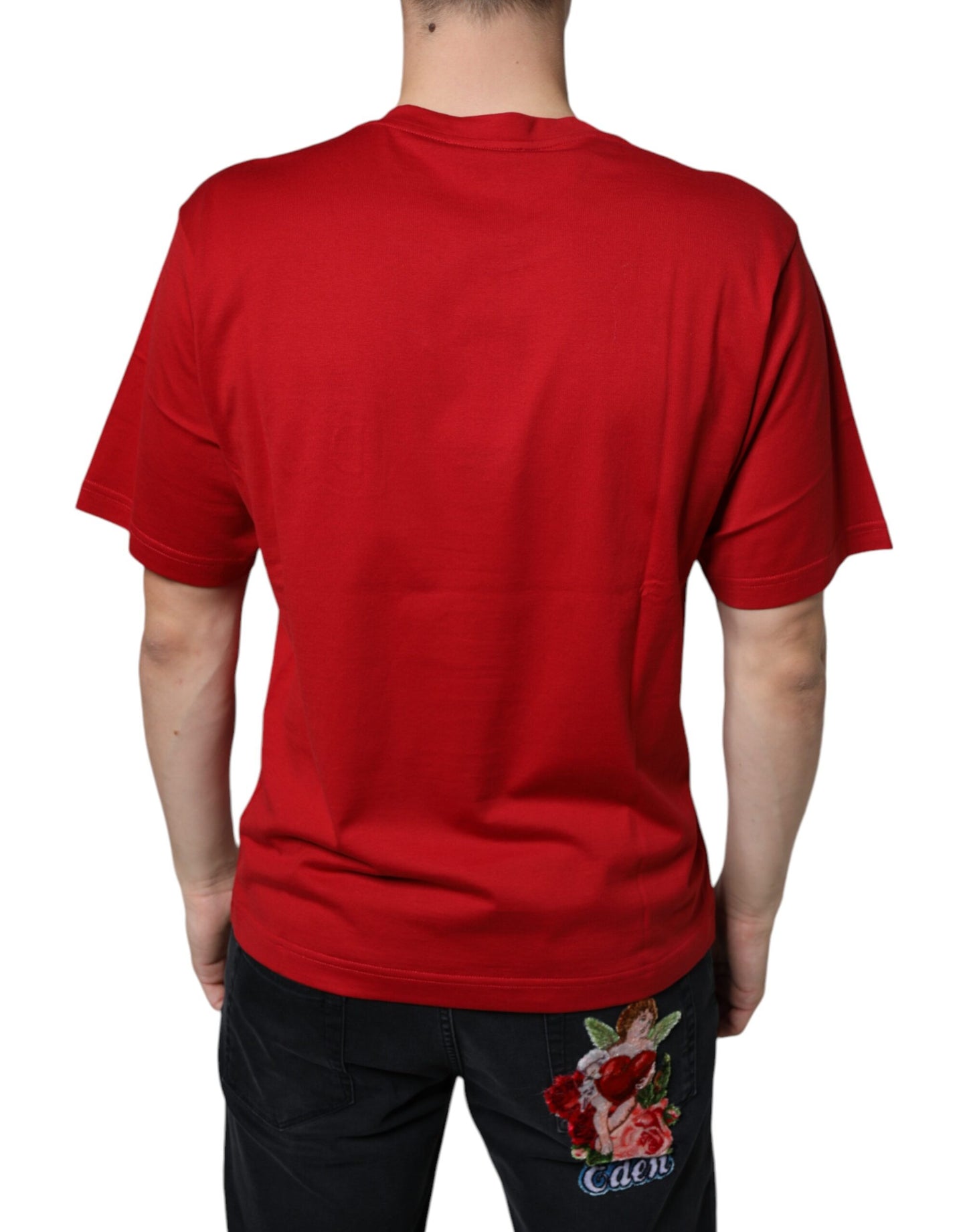 T-shirt col rond en coton rouge avec logo DG imprimé
