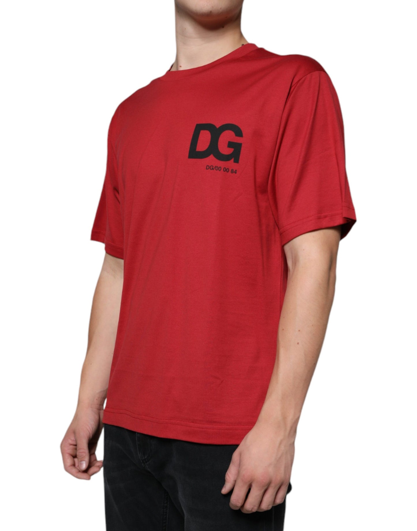 T-shirt col rond en coton rouge avec logo DG imprimé