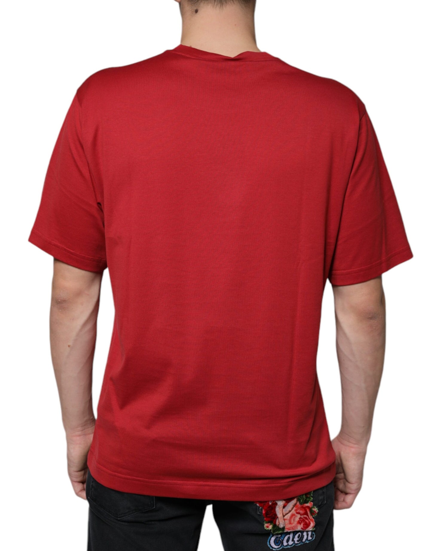 T-shirt col rond en coton rouge avec logo DG imprimé