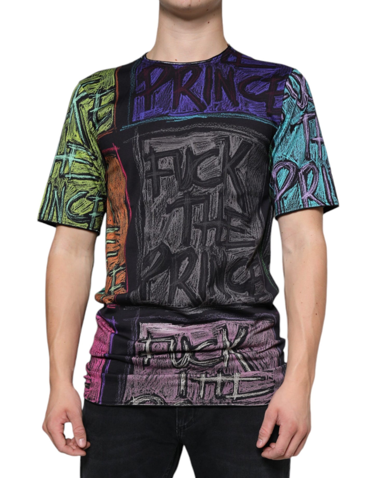 T-shirt en coton à imprimé graphique multicolore