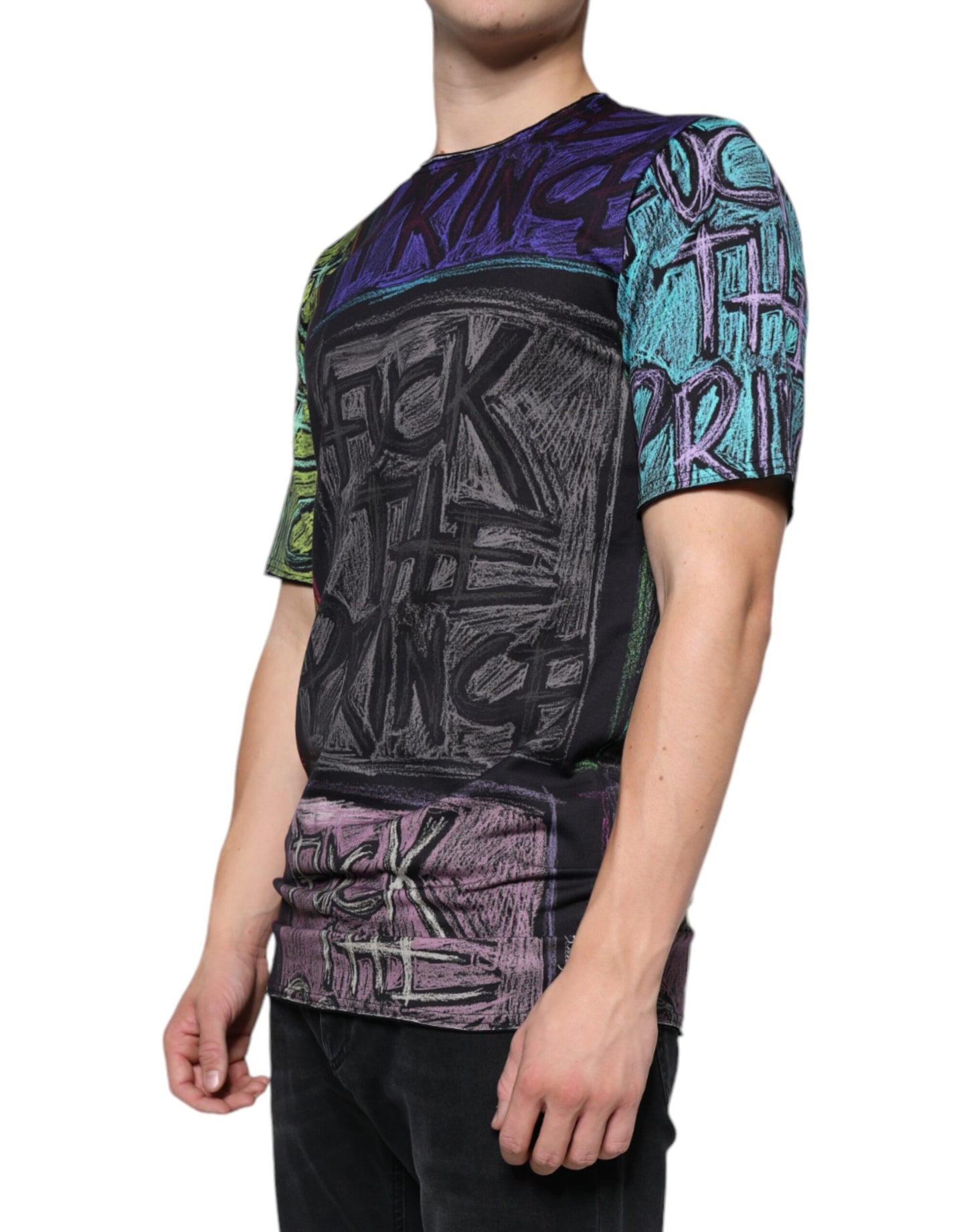 T-shirt en coton à imprimé graphique multicolore