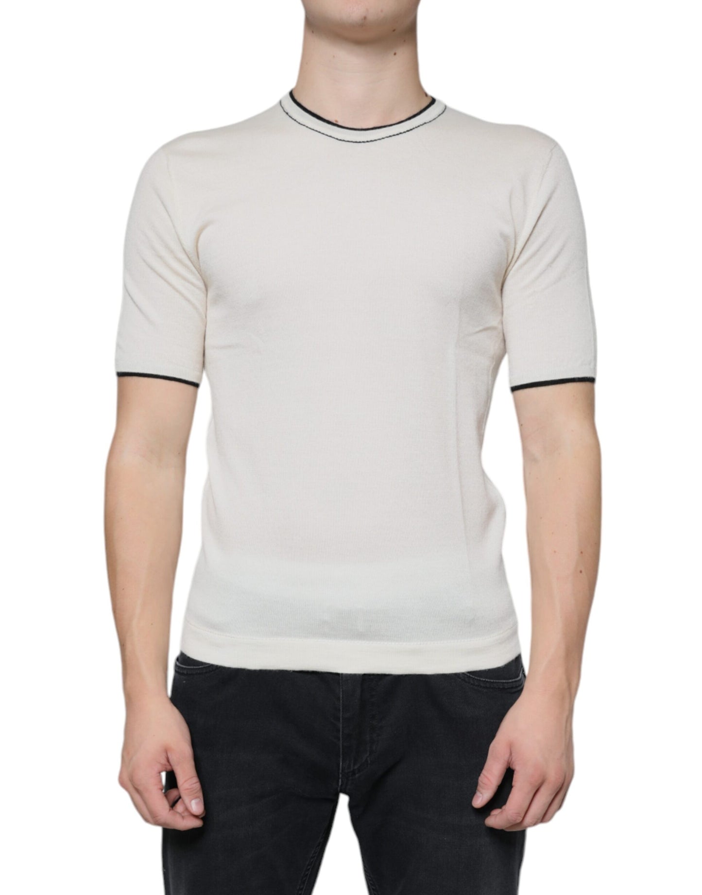 T-shirt à manches courtes en cachemire blanc cassé