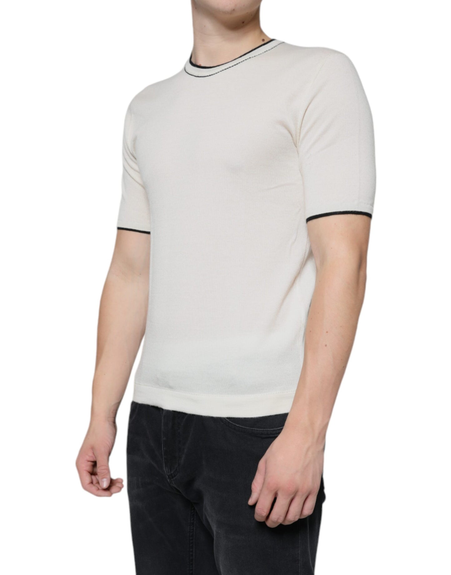 T-shirt à manches courtes en cachemire blanc cassé