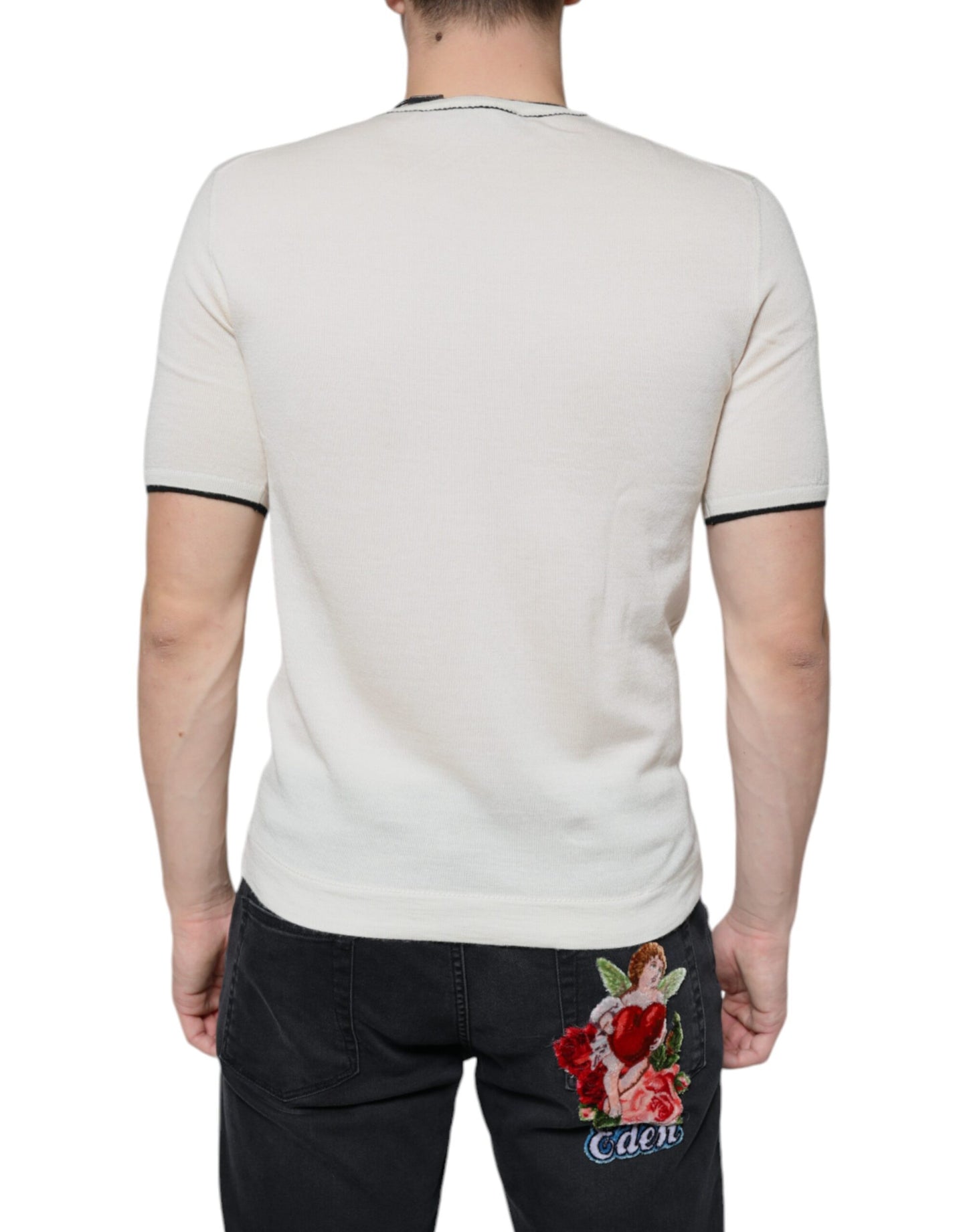 T-shirt à manches courtes en cachemire blanc cassé
