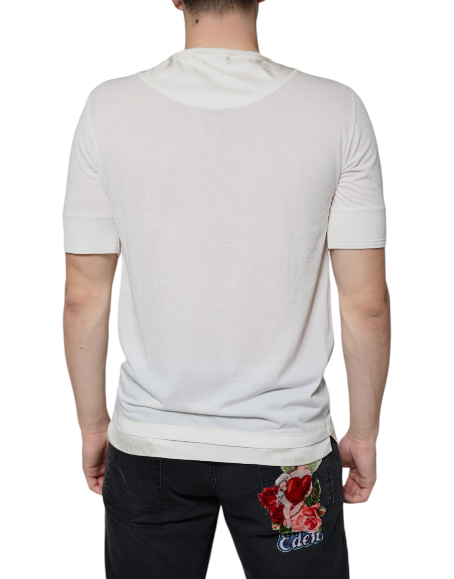 T-shirt à manches courtes en coton blanc cassé