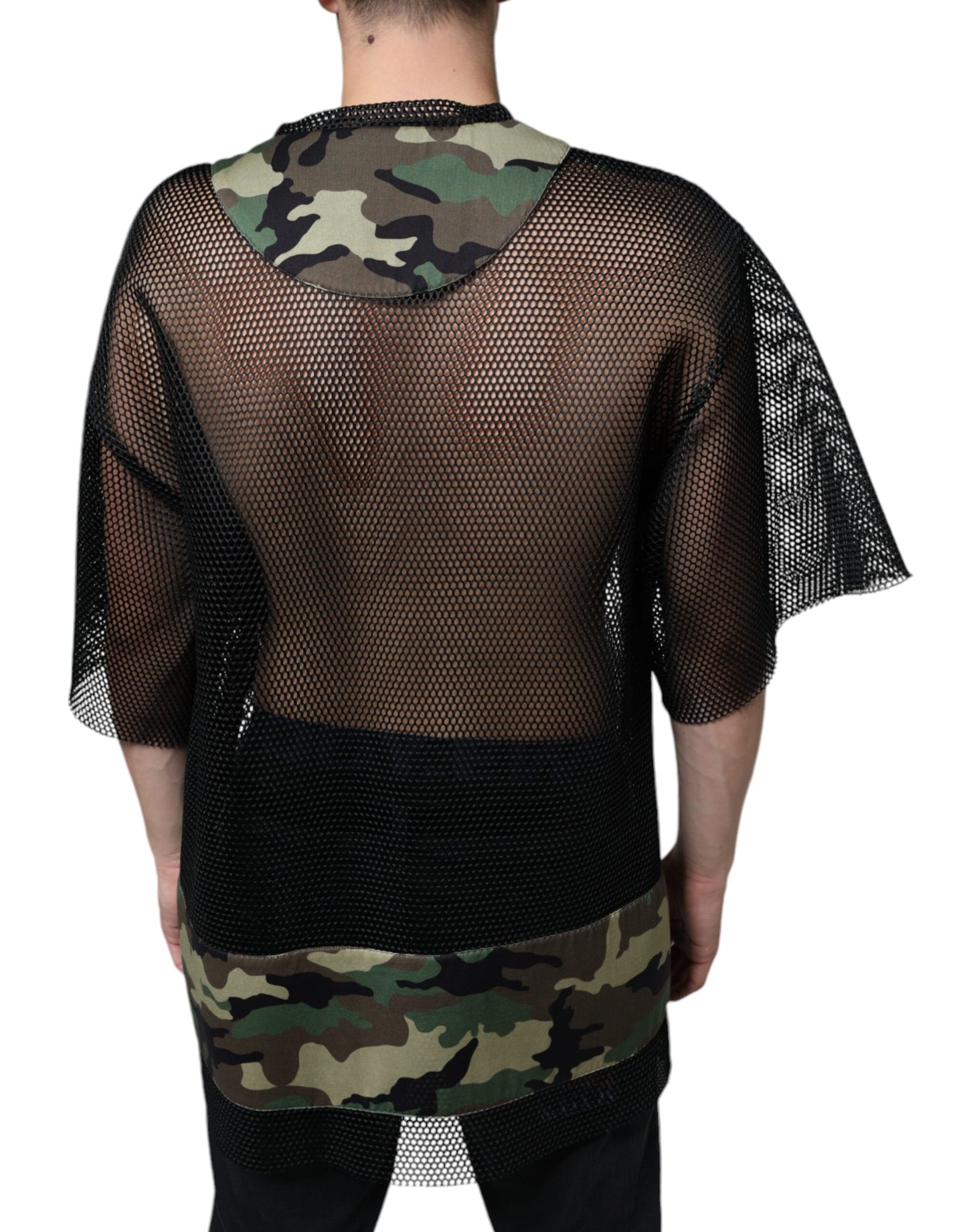 T-shirt camouflage à manches courtes en maille noire