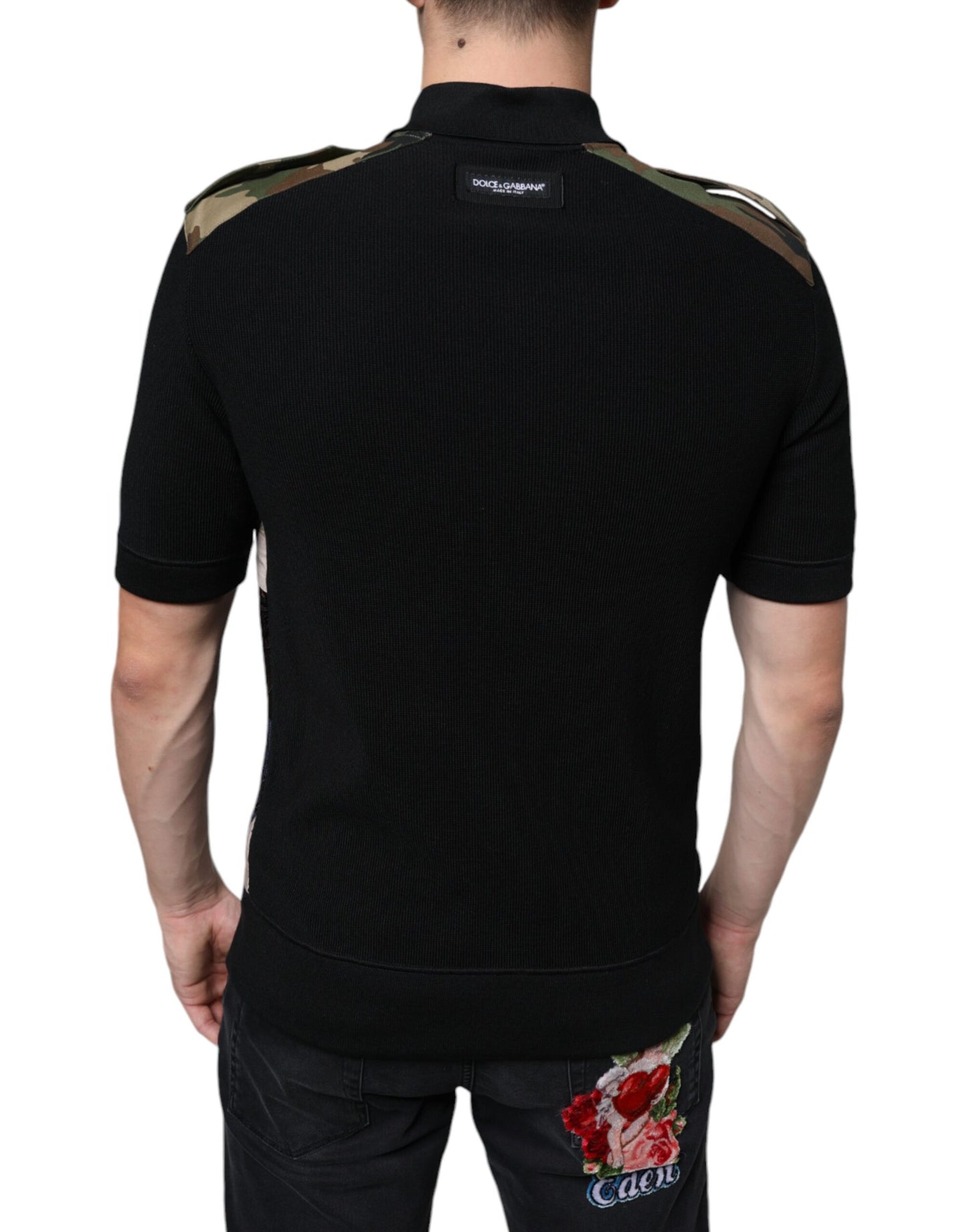 Polo en soie patchwork camouflage multicolore