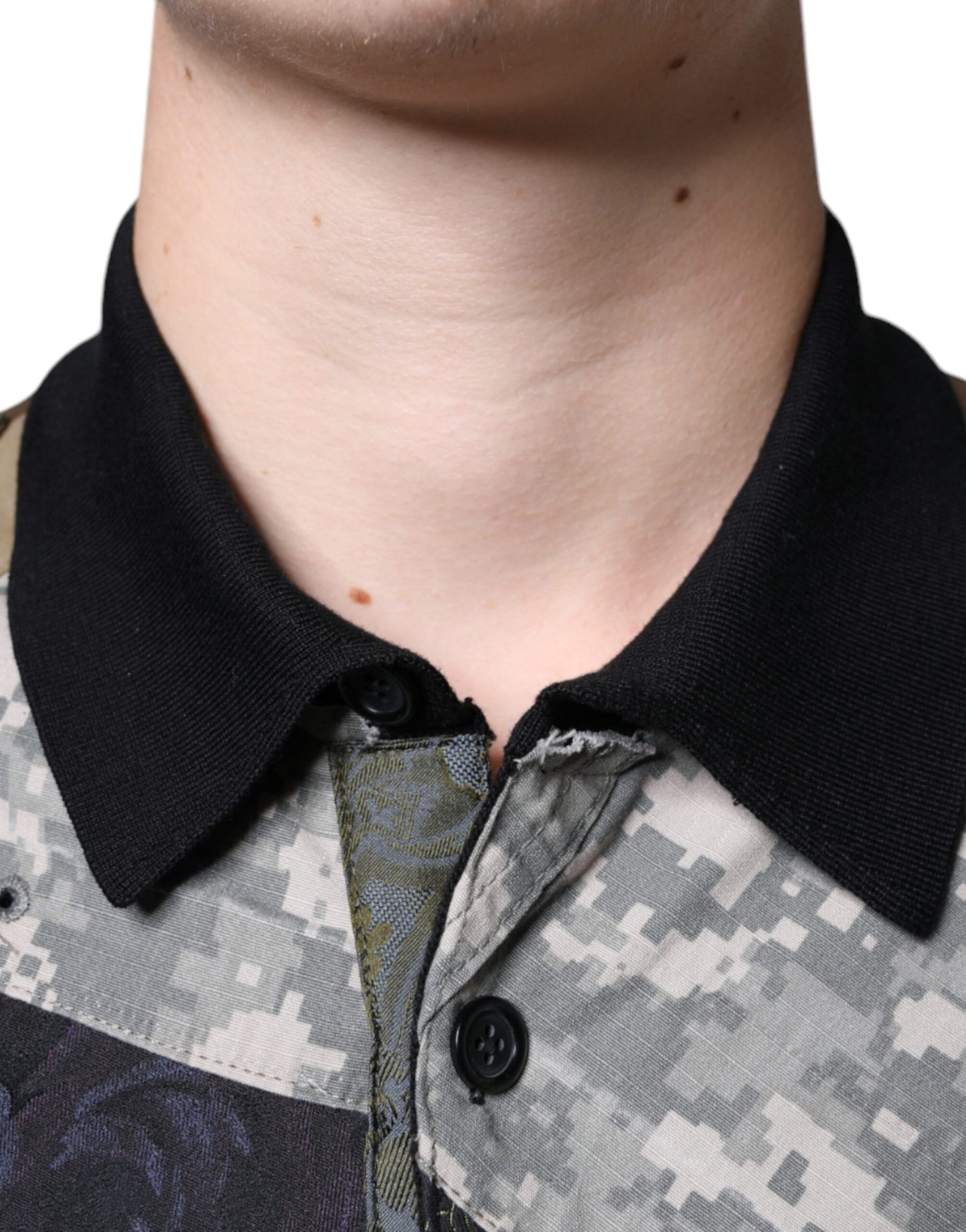 Polo en soie patchwork camouflage multicolore