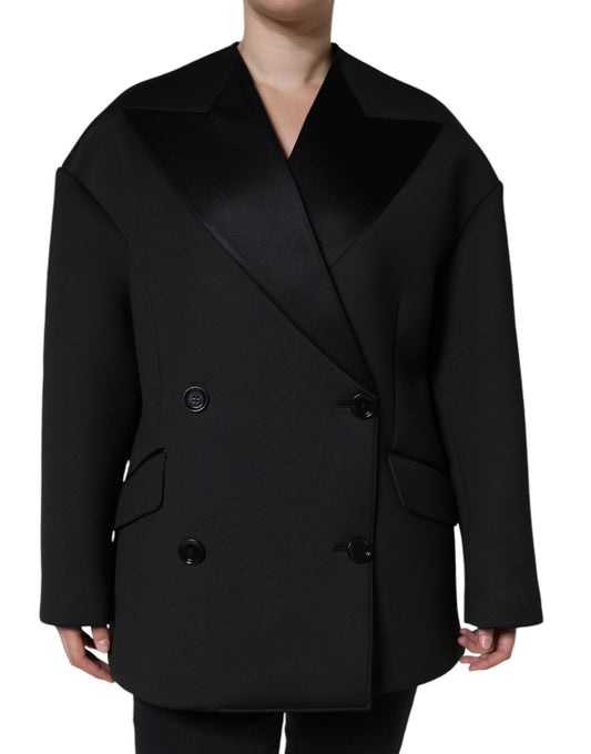 Veste manteau croisée en polyester noir