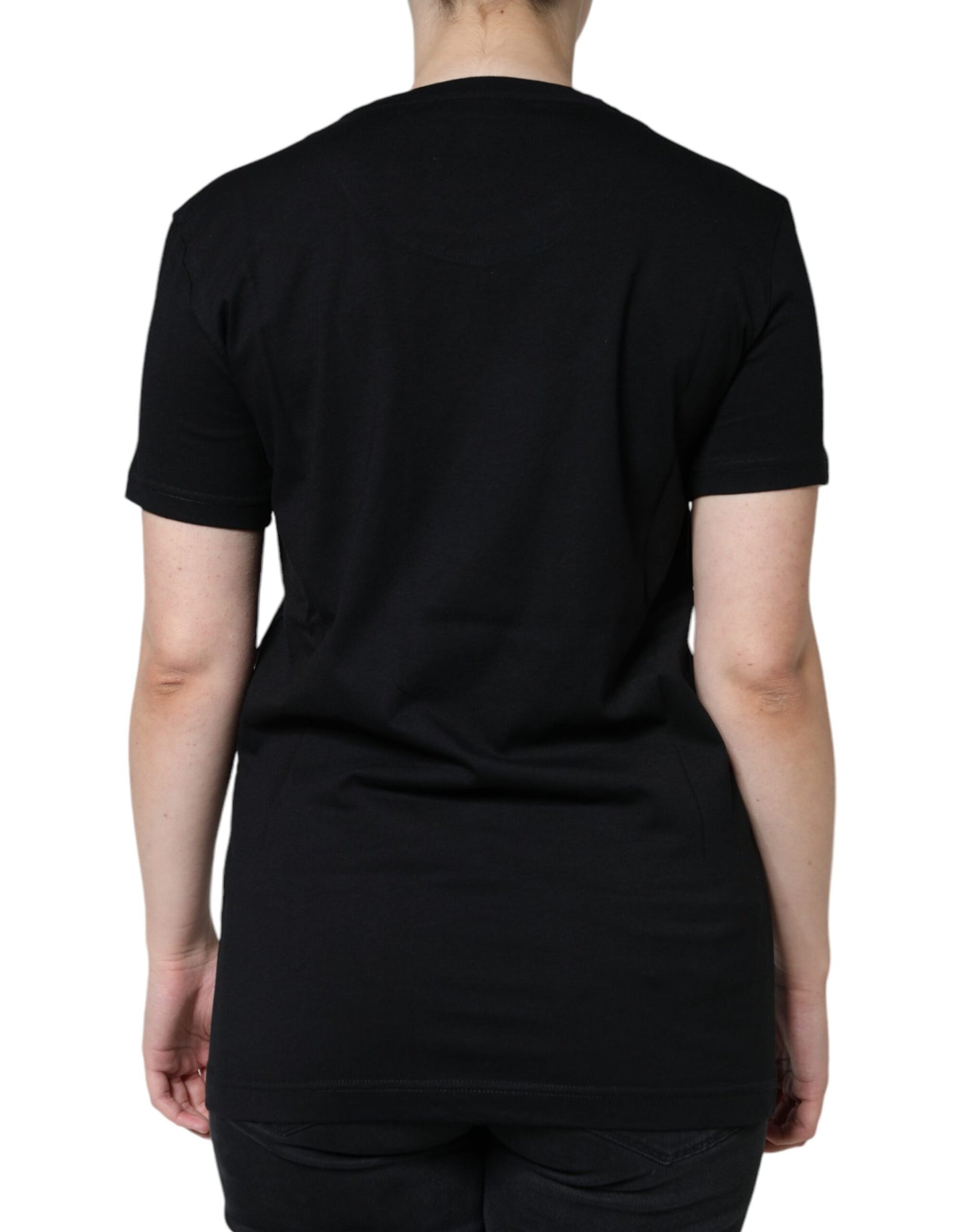 Camiseta negra de algodón con cuello redondo y manga corta