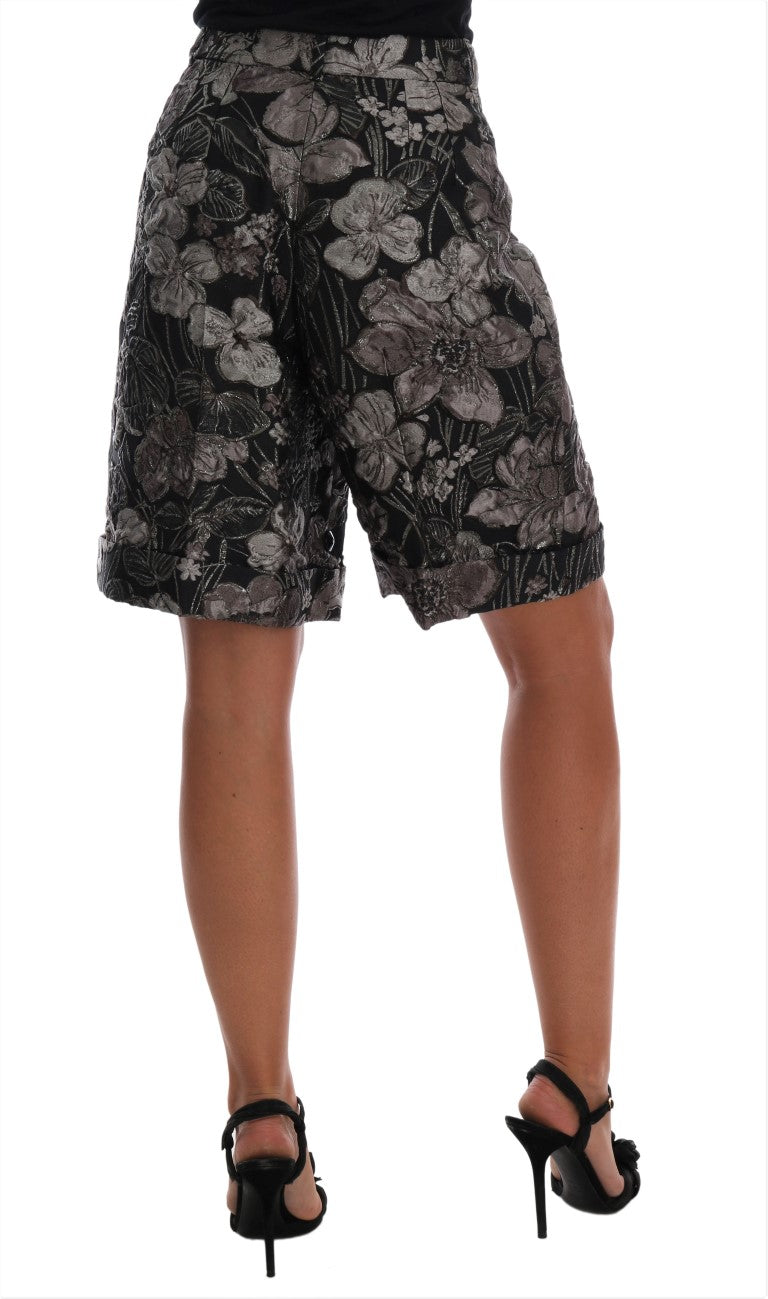 Pantalones cortos de cintura alta con brocado floral gris