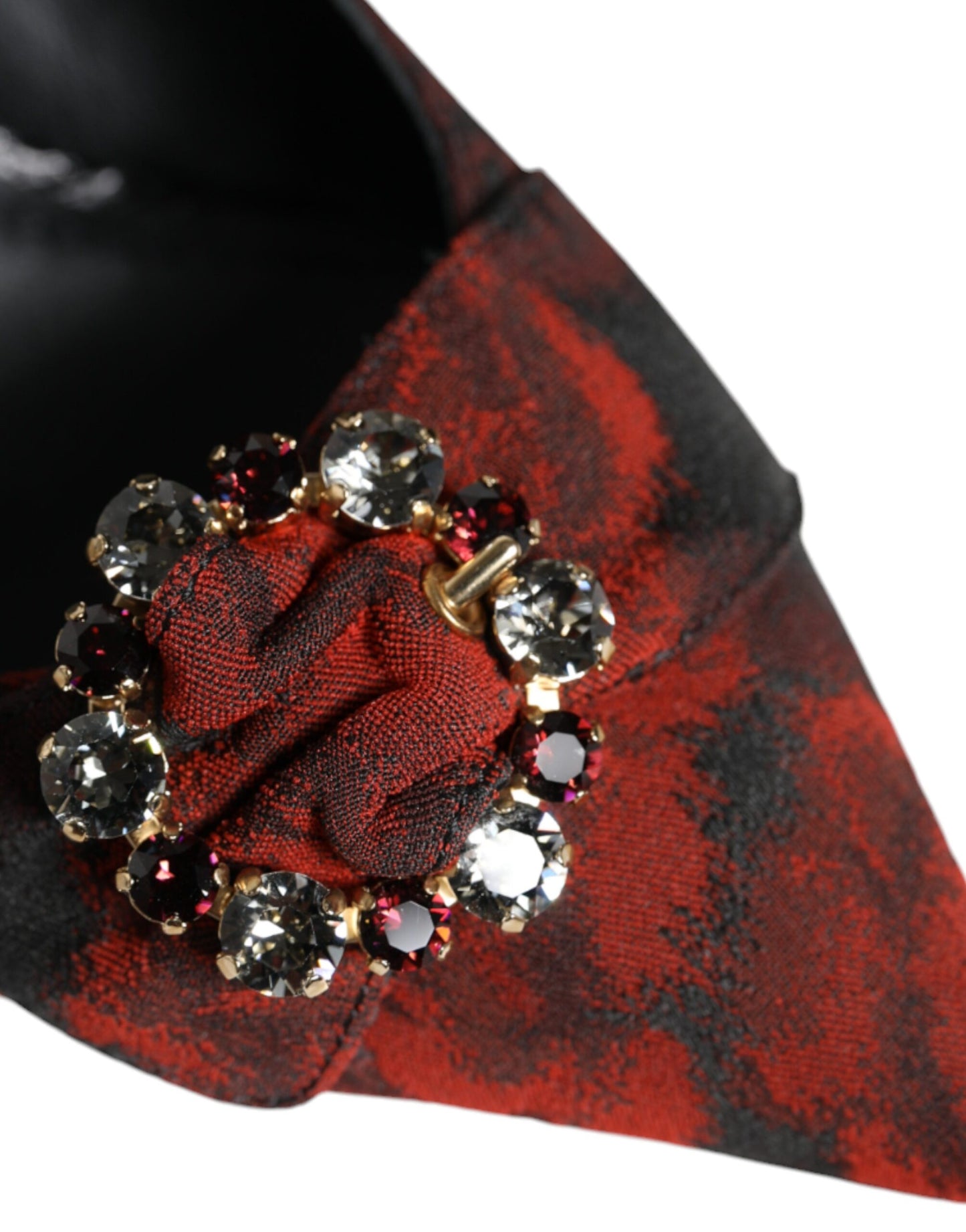 Zapatos de tira trasera con tacón de cristal y flores en negro y rojo