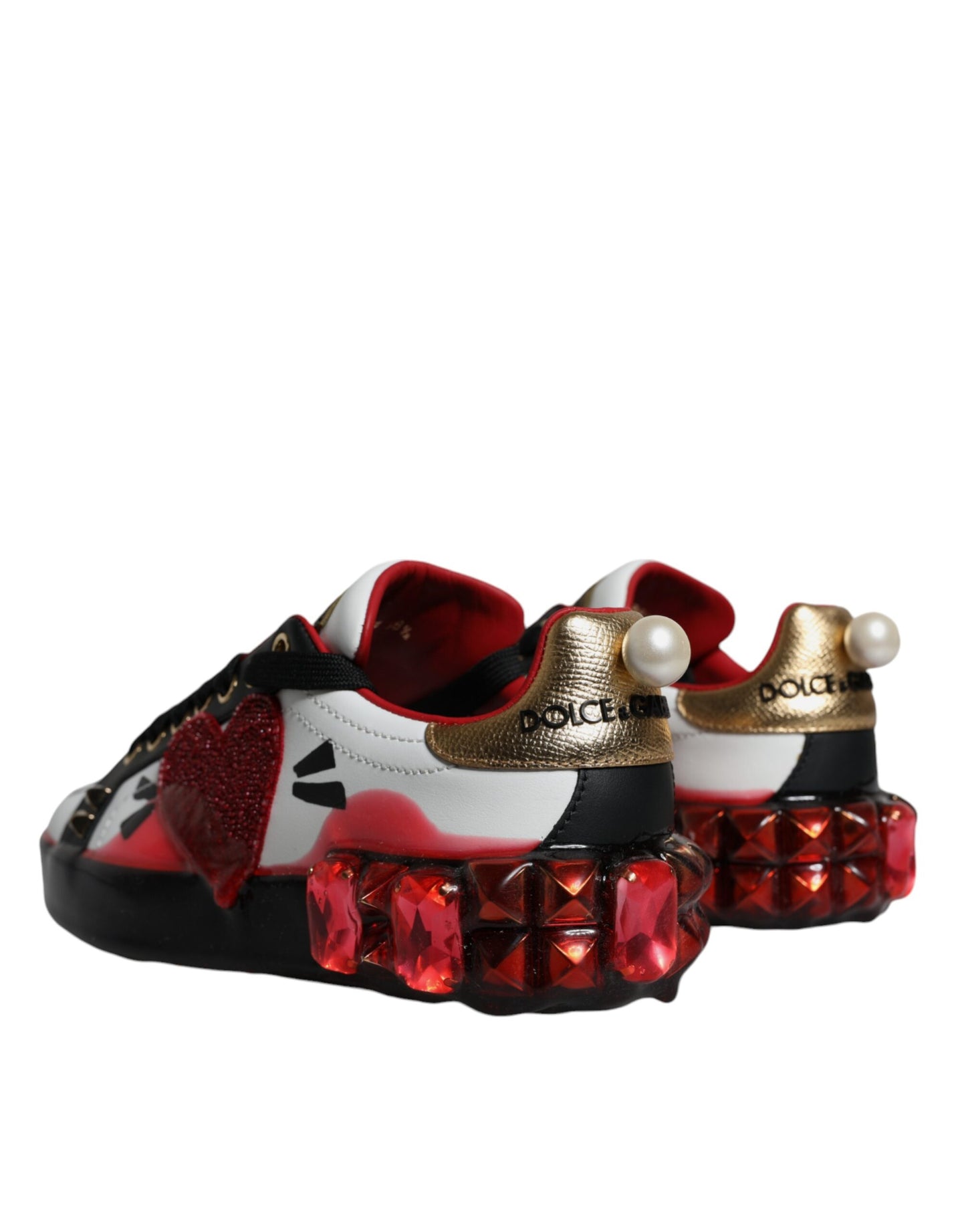 Zapatillas Portofino de piel con cristales blancos y rojos
