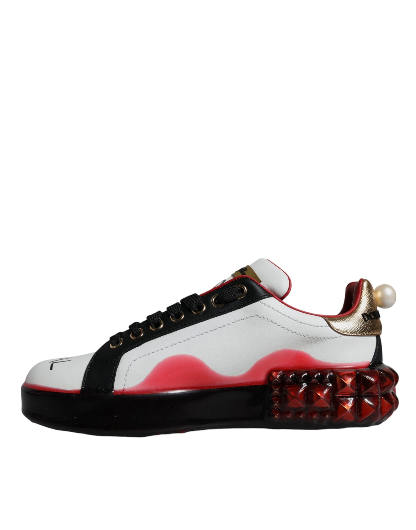Zapatillas Portofino de piel con cristales blancos y rojos