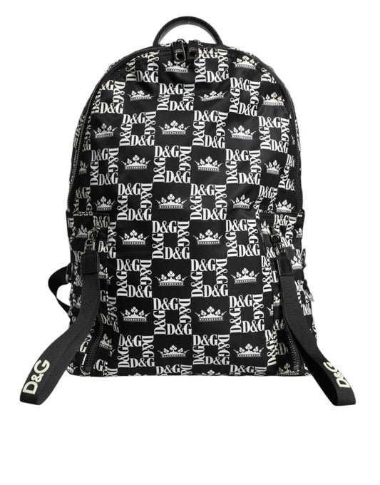 Sac à dos en nylon noir et blanc avec logo DG Crown