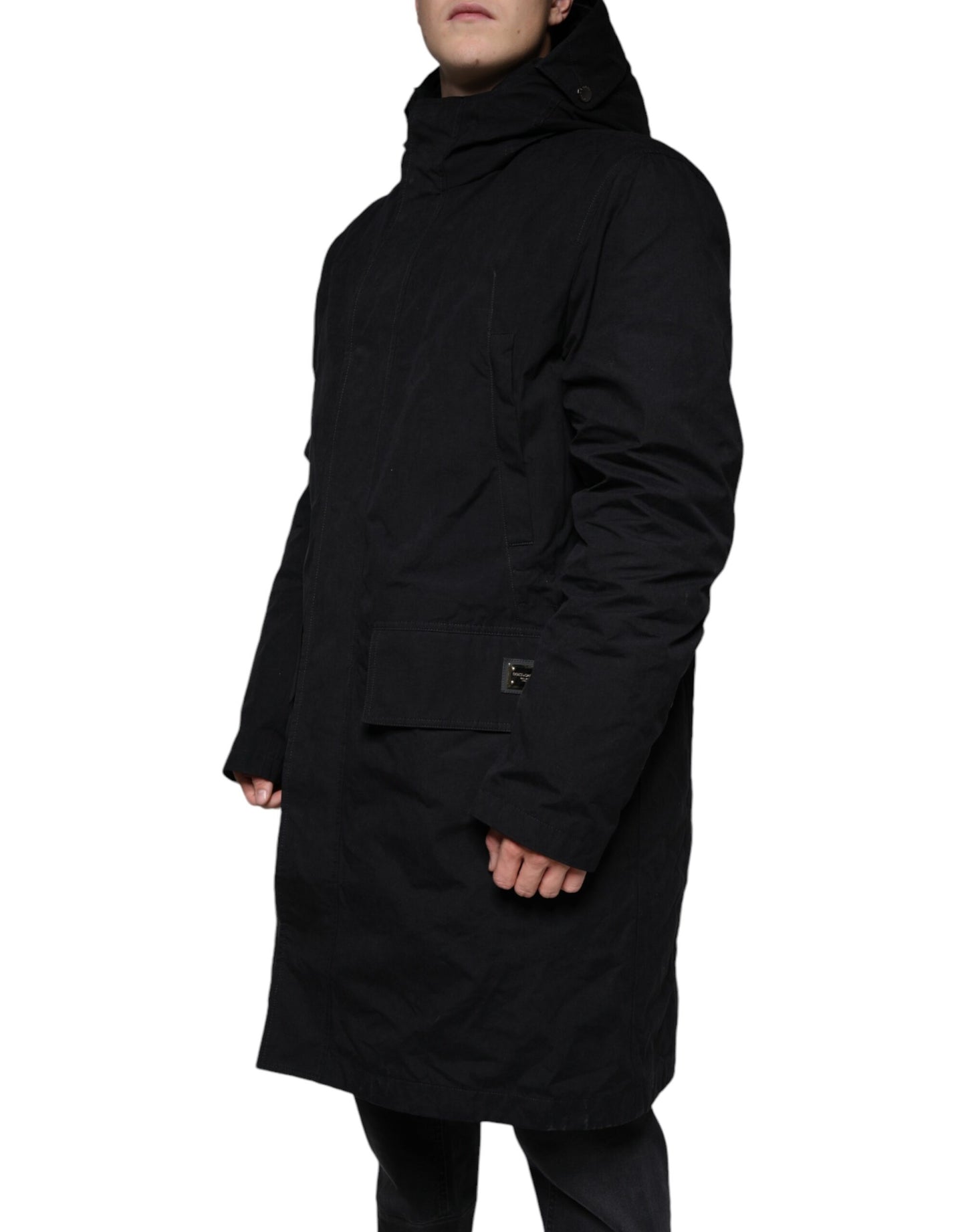 Parka noire à capuche en coton, trench-coat