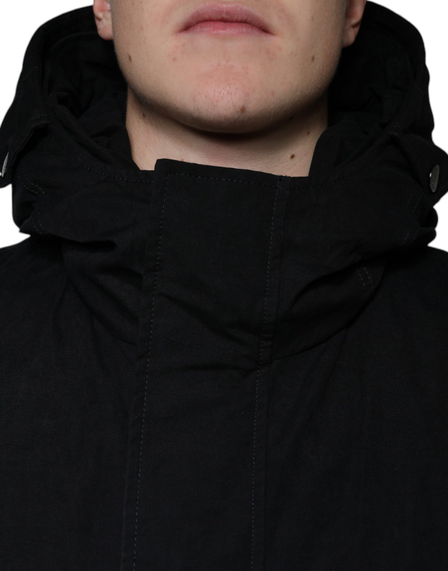 Parka noire à capuche en coton, trench-coat