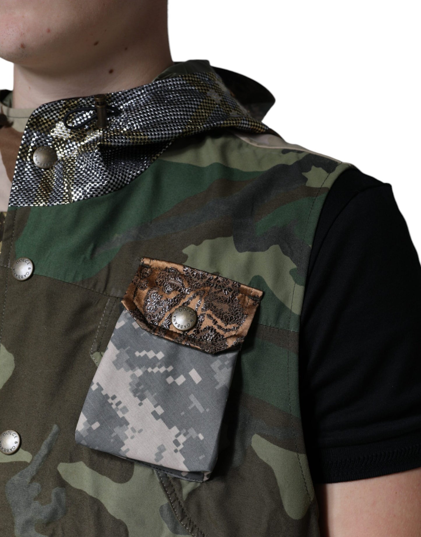 Veste sans manches à capuche patchwork multicolore