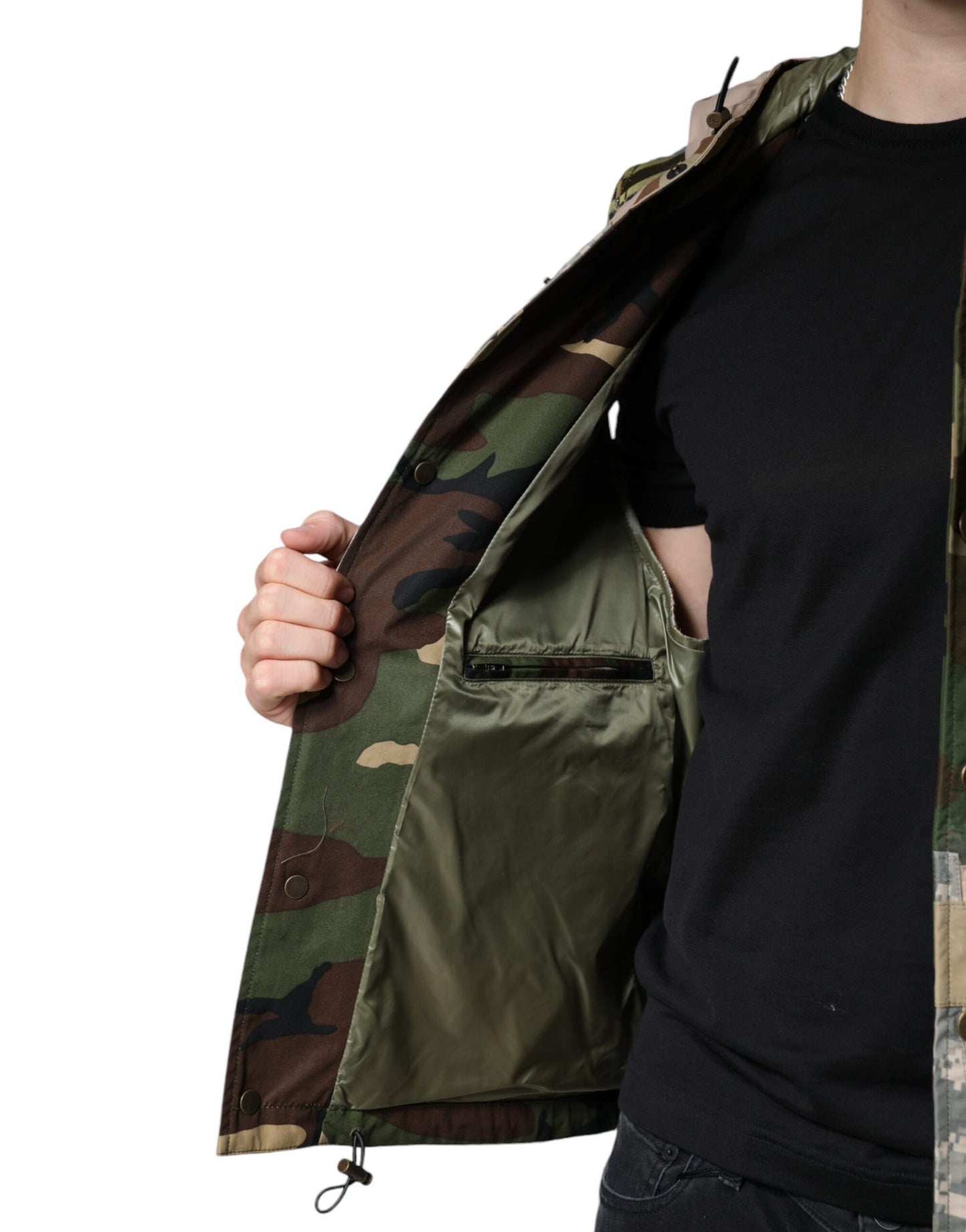 Veste sans manches à capuche patchwork multicolore