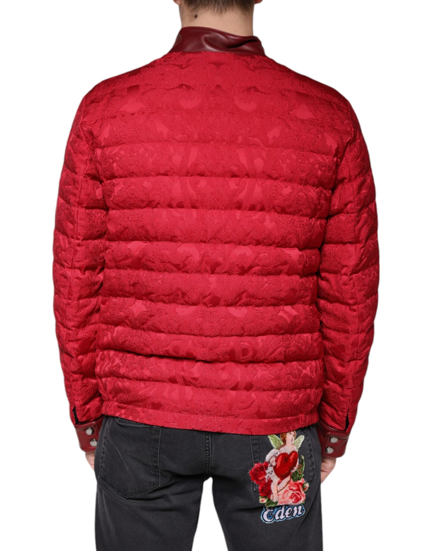 Veste bomber matelassée rouge avec logo couronne dorée
