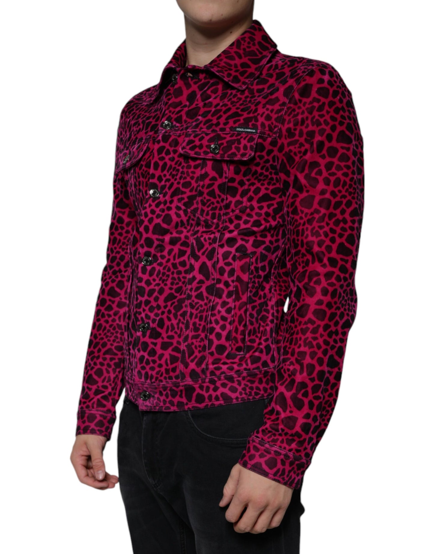 Veste à col boutonné léopard fuchsia