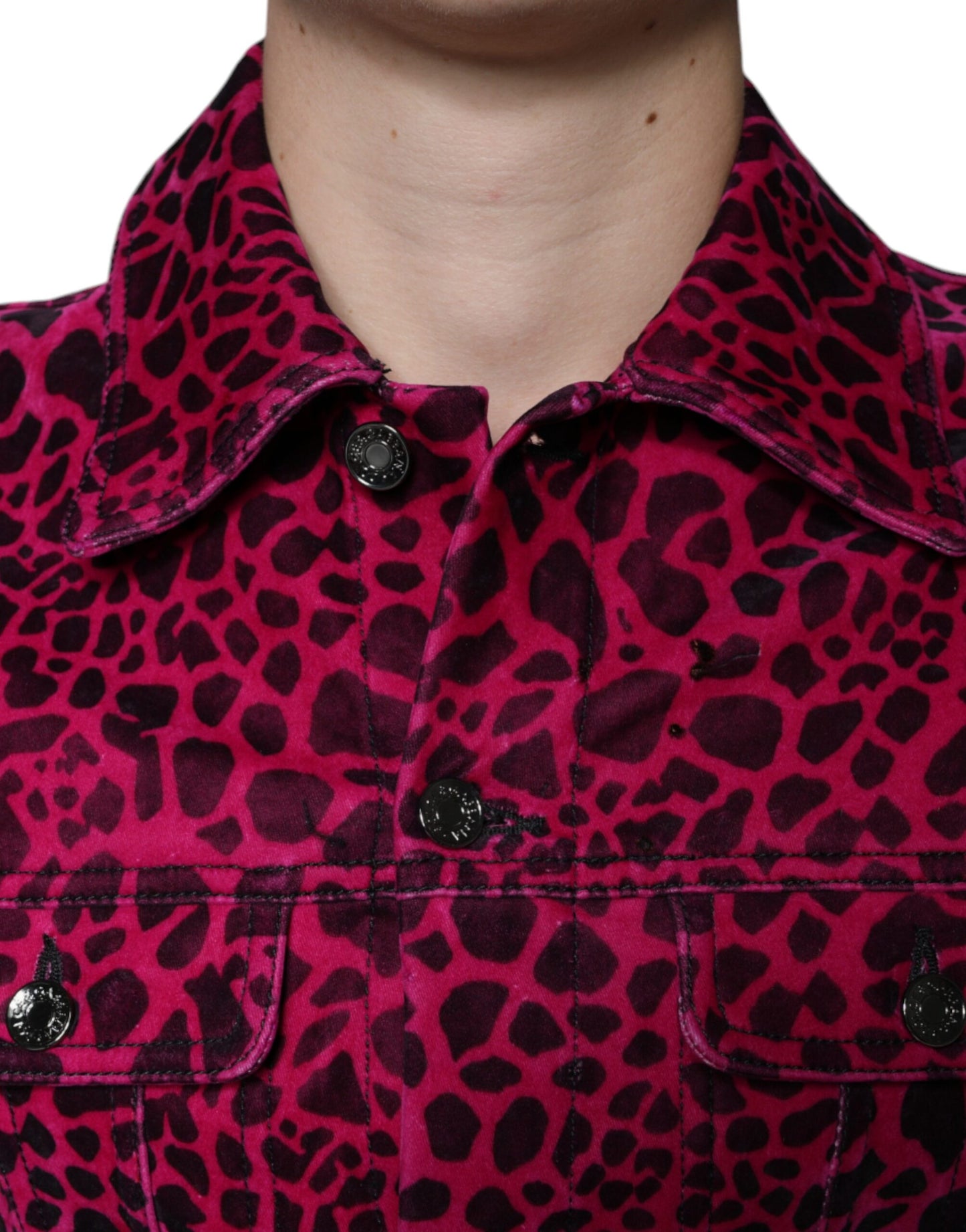 Veste à col boutonné léopard fuchsia