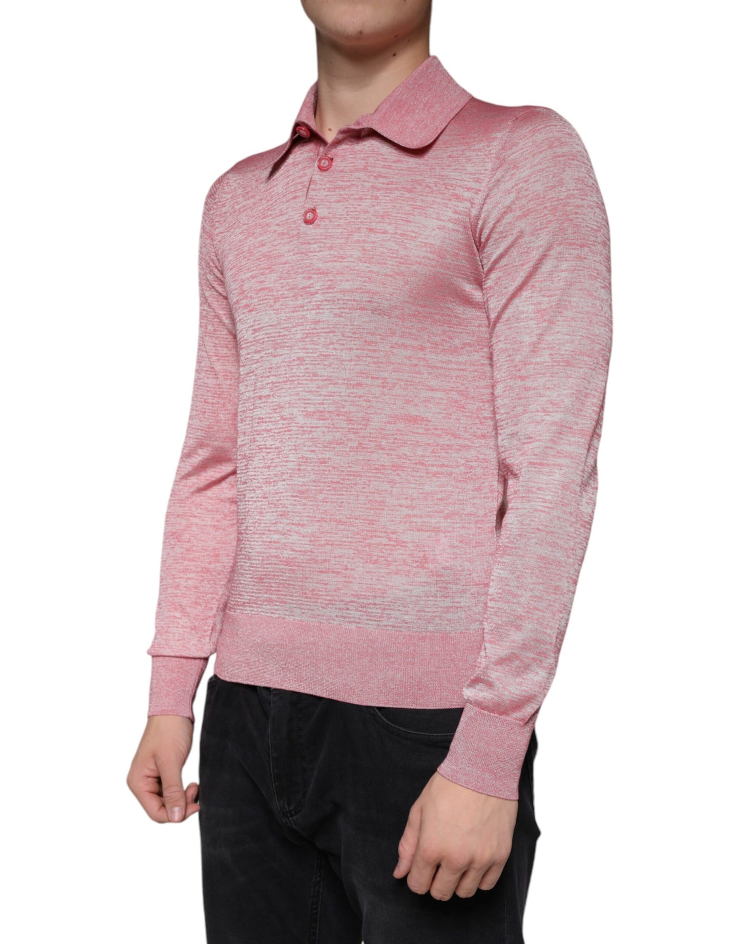 Polo rose à manches longues en polyester pour homme