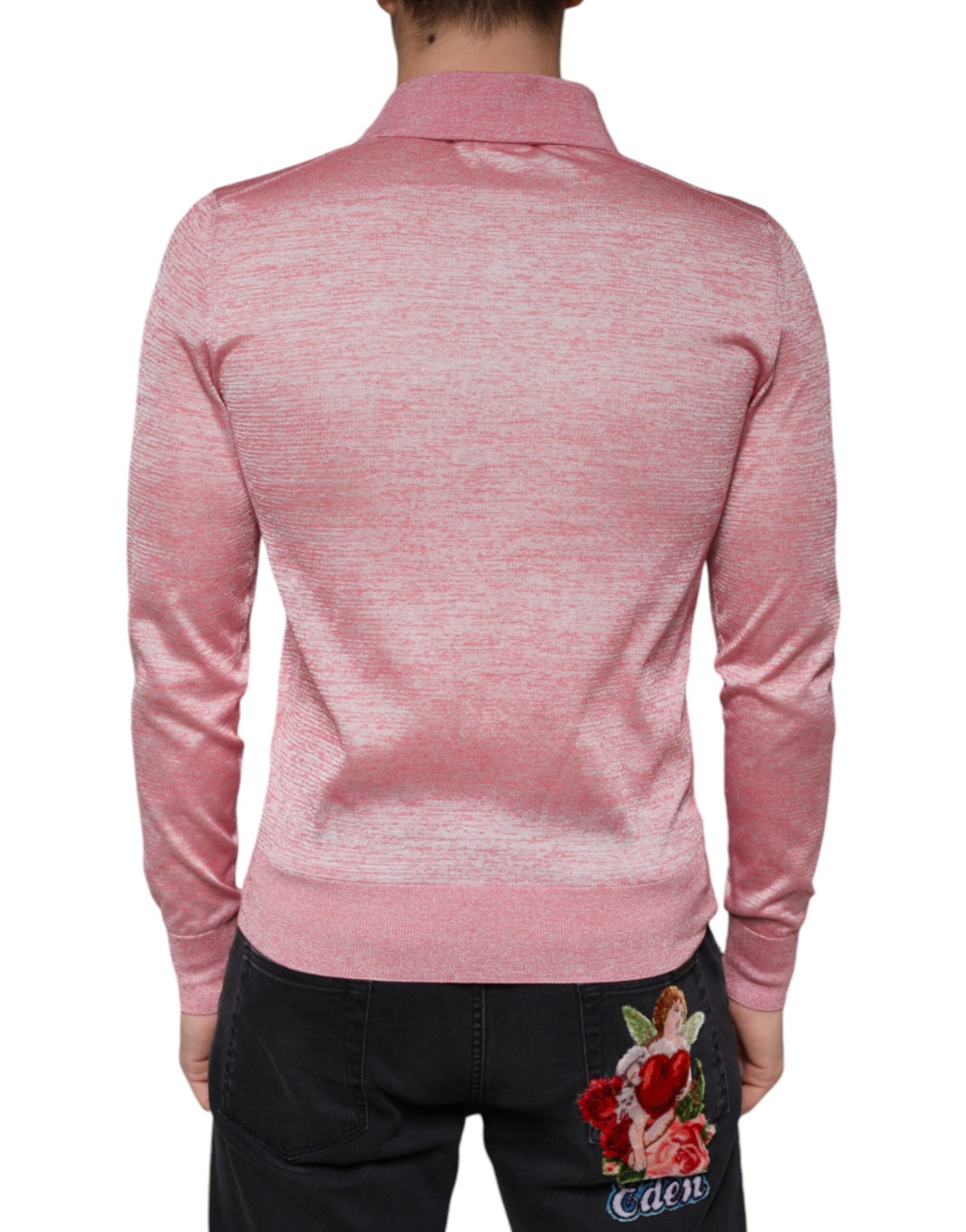Polo rose à manches longues en polyester pour homme