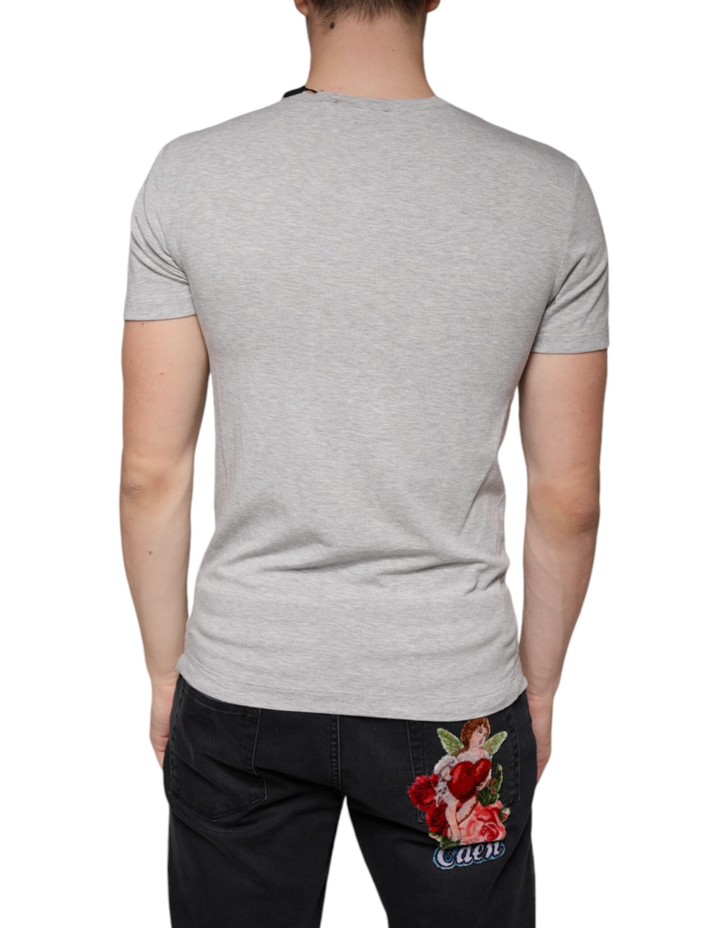 T-shirt ras du cou à manches courtes et logo imprimé gris