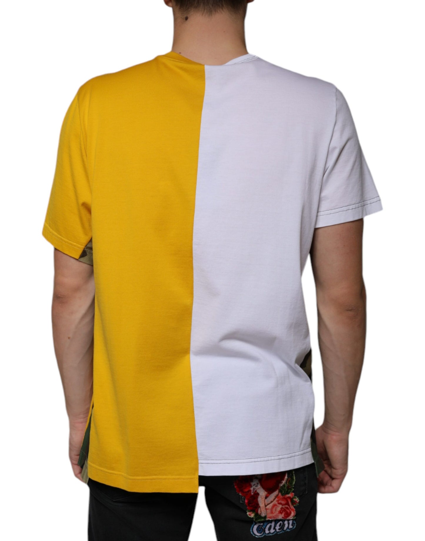 T-shirt à manches courtes avec logo imprimé blanc et jaune