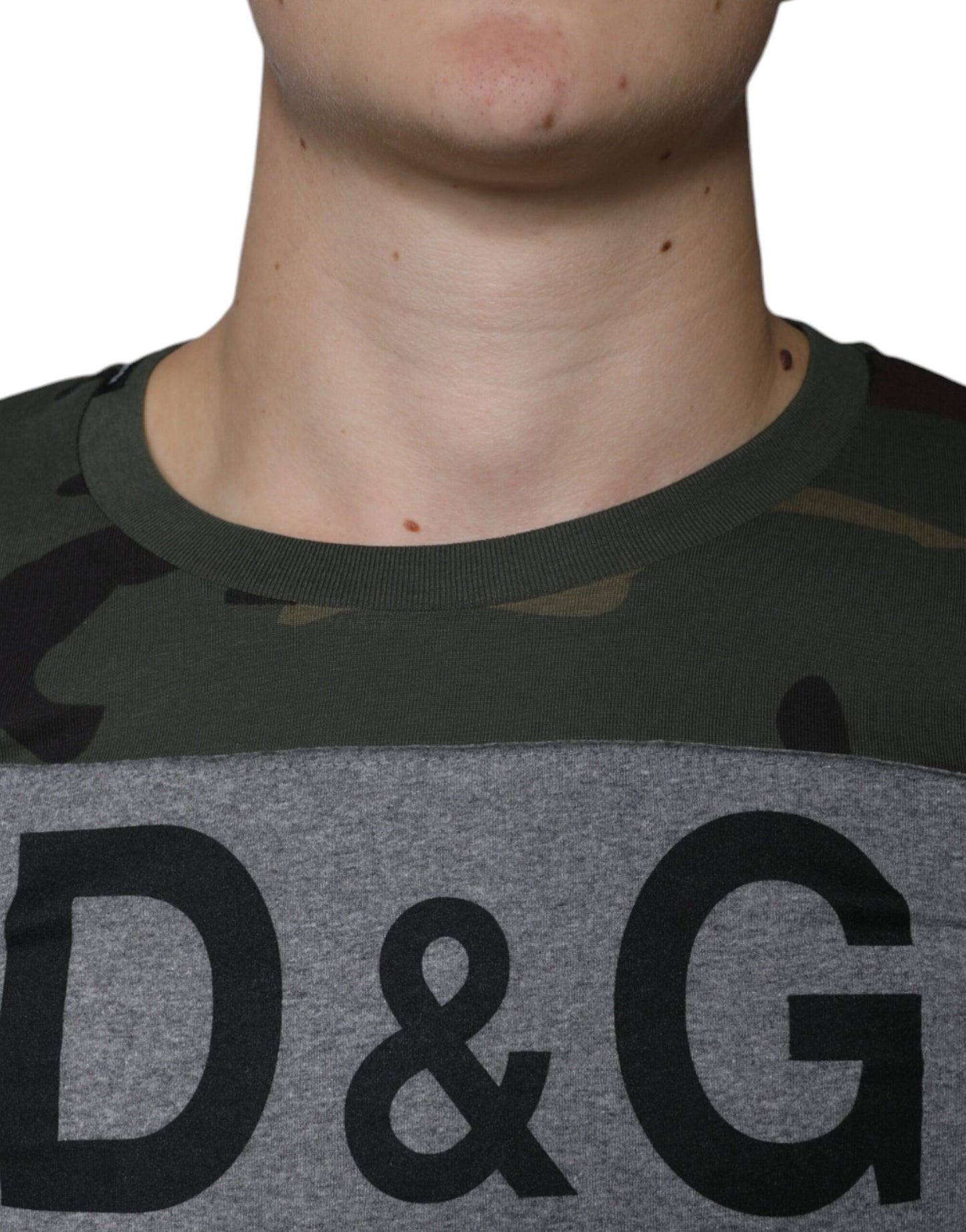T-shirt col rond en coton camouflage multicolore