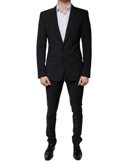 Costume 3 pièces en laine noire pour homme, coupe slim