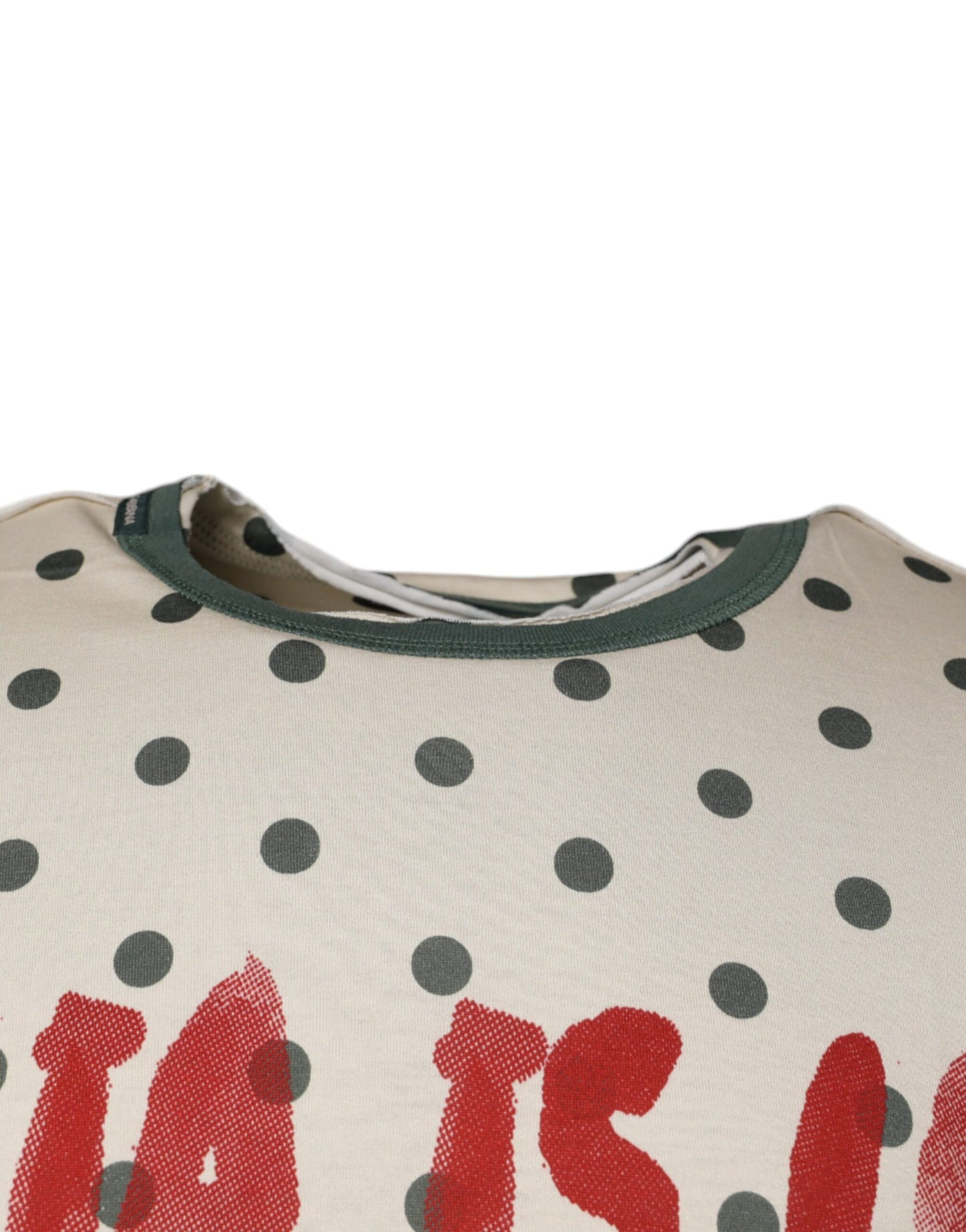 T-shirt en coton beige à pois et imprimé graphique