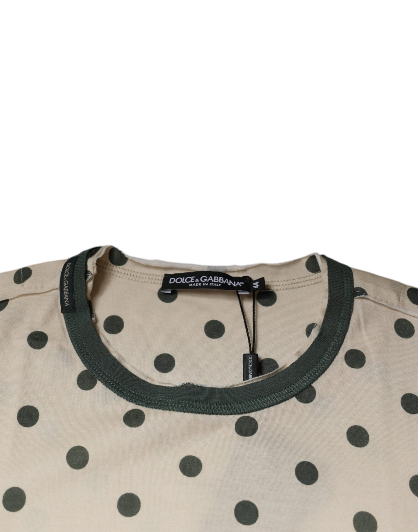 T-shirt en coton beige à pois et imprimé graphique