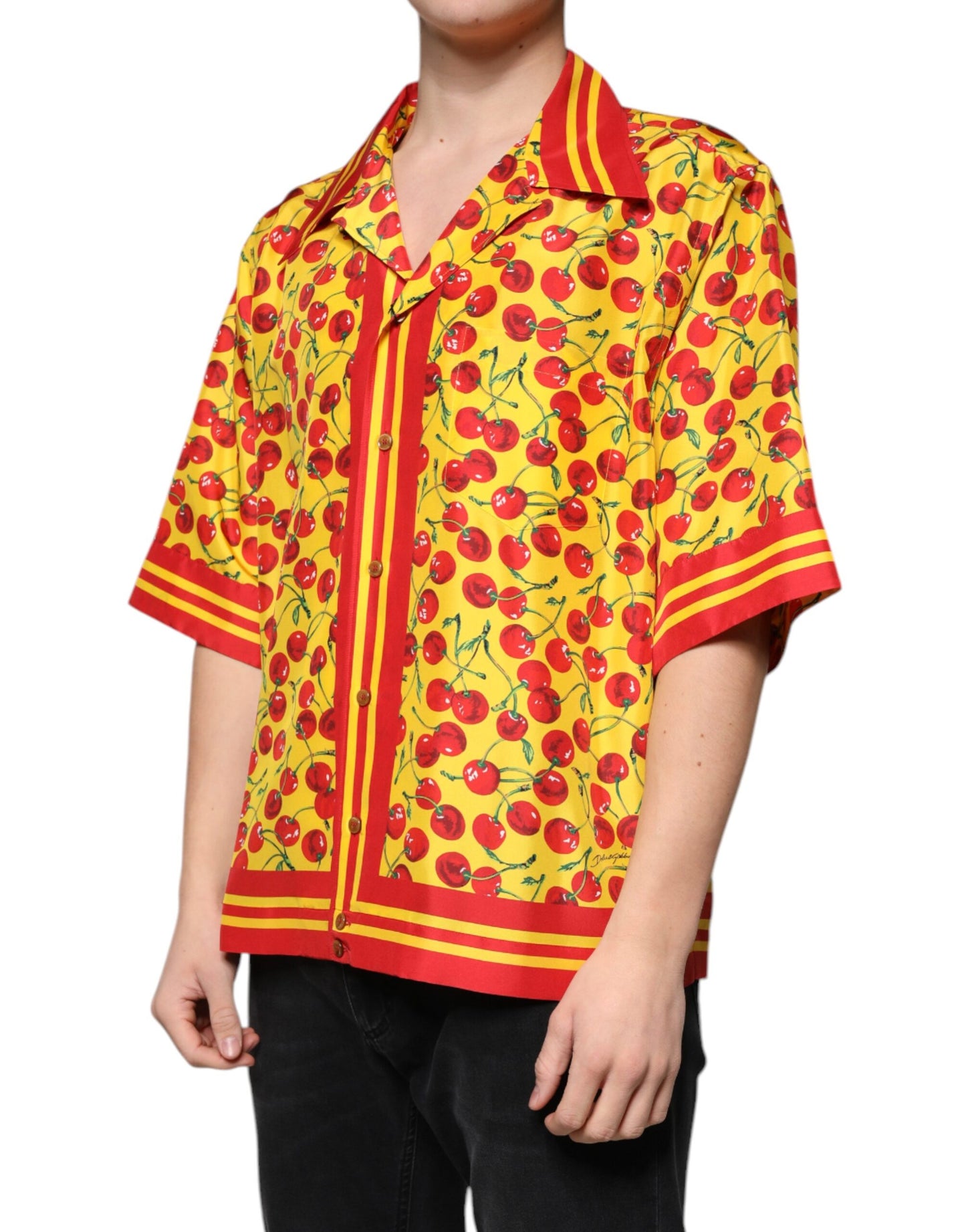 Chemise décontractée en soie boutonnée jaune cerise