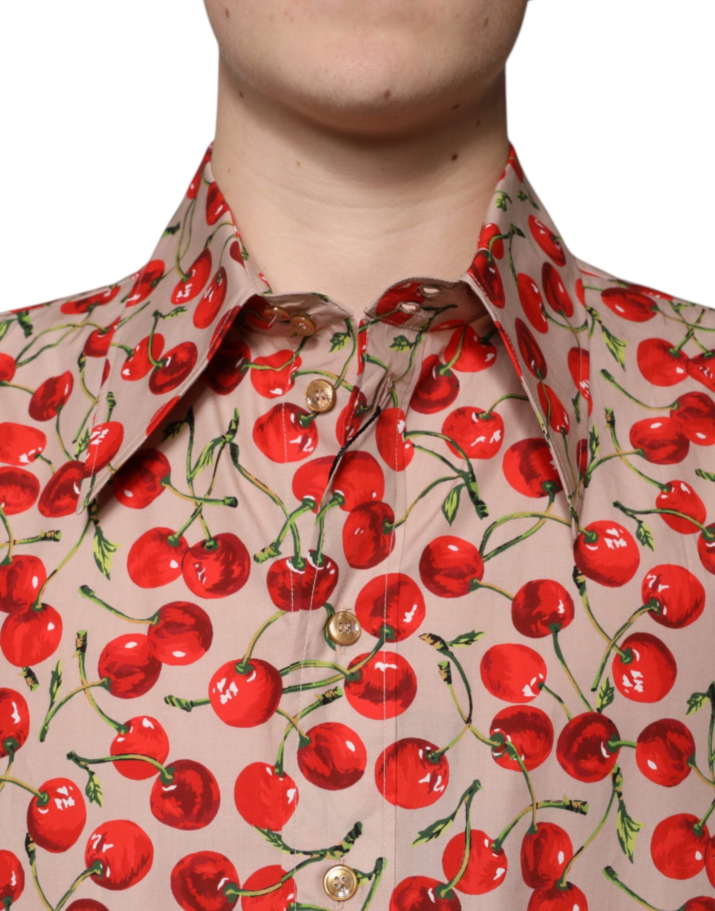 Camisa informal con botones color cereza beige para hombre